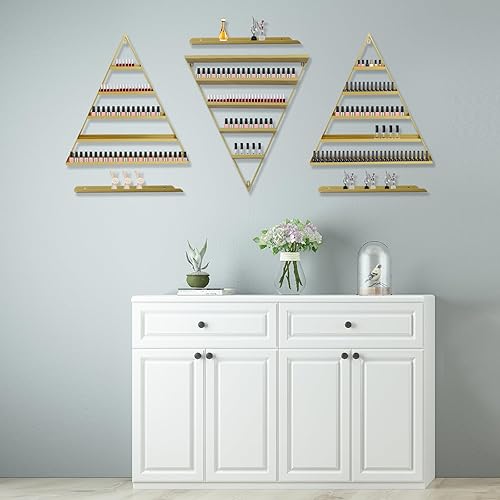 Miniatura 4 de Estante de exhibición triangular de esmalte de uñas, montado en la pared, 5 niveles sin metal, combinación de estantes flotantes, soporte para