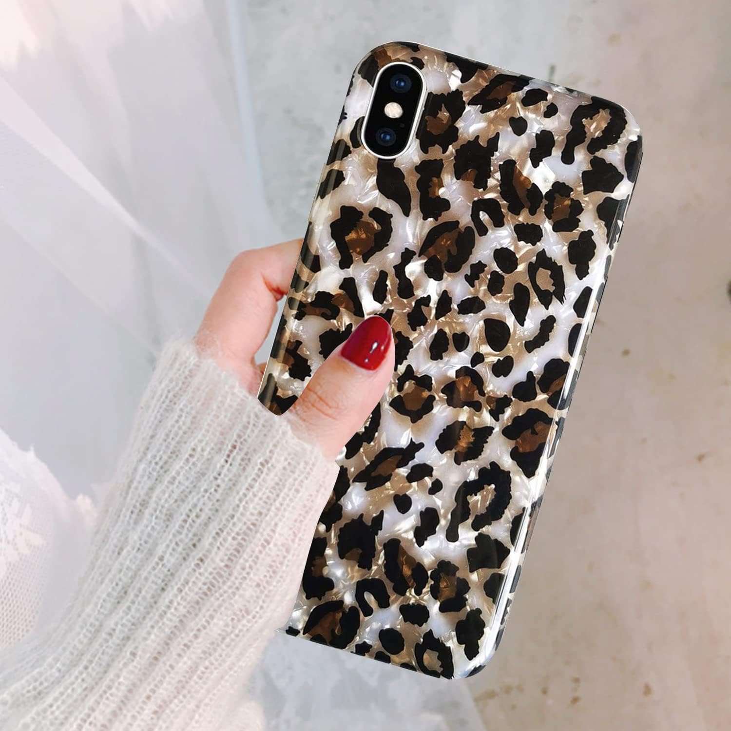 J.west Case Compatible with iPhone Xs Max 6.5-inch, Luxury Sparkle Translucent Clear Leopard Cheetah Print Pearly Design Soft Silicone Slim TPU Protective Phone Case Cover for Girls Women (Bling)
