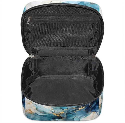 Miniatura 4 de Bolsa organizadora de maquillaje de mármol azul dorado, neceser de tocador, estuche de tocador portátil de mármol brillante, bolsa de maquillaje