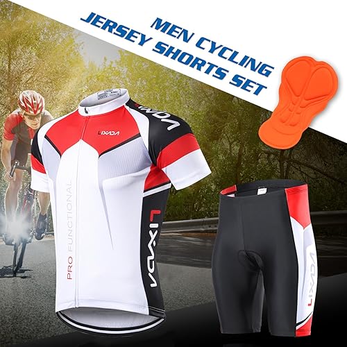 Miniatura 2 de Lixada Camiseta de ciclismo para hombre de manga corta con pantalones cortos acolchados de secado rápido para verano, ropa corta para bicicleta,