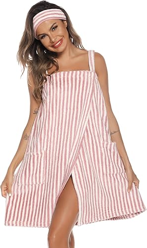 Veseacky Toalla de baño para mujer con bolsillo ajustable y diadema facial S-3XL