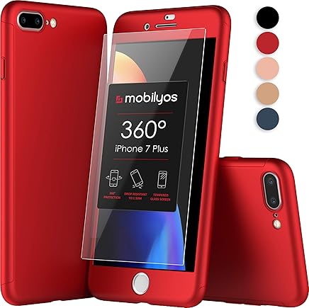 Mobilyos Funda iPhone 7 Plus 360 Grados Completa - Carcasa Integral con Protector de Pantalla de Vidrio Templado para Apple iPhone 7 Plus - Funda Delantera y Trasera con Cristal Templado (Rojo) Mobilyos Funda iPhone 7 Plus 360 Grados Completa - Carcasa Integral con Protector de Pantalla de Vidrio Templado para Apple iPhone 7 Plus - Funda Delantera y Trasera con Cristal Templado (Rojo)