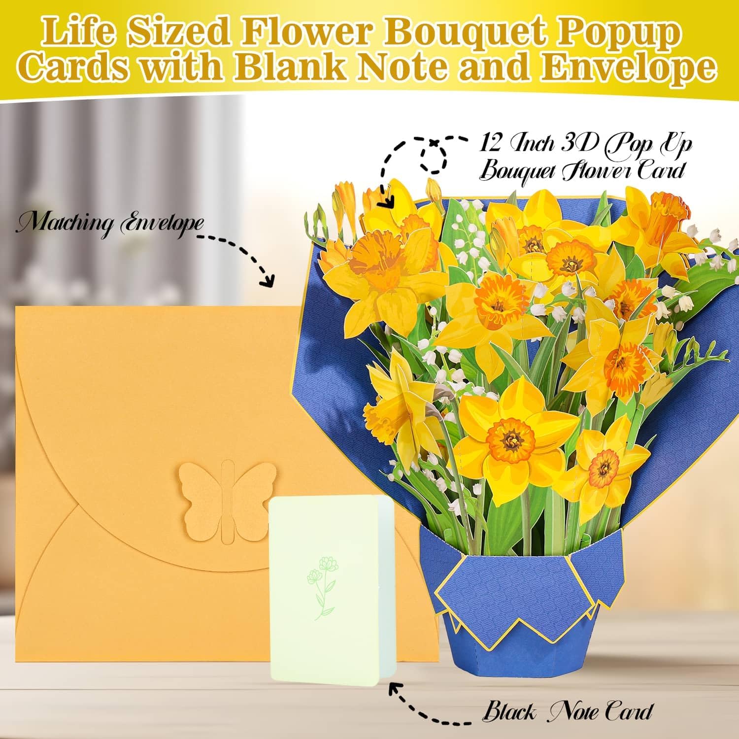 shynek Pop Up Birthday Cards Paper Flower Bouquet, 12” Daffodils Popup Greeting Cards 3D Flowers Get Well Soon Cards All Occasion Card for Women, Wife, Mother's Day, Graduation - Image 4
