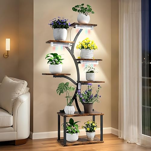 Soporte para plantas con luces para plantas de interior, estante de plantas de interior de 7 niveles, soporte de esquina de 60 pulgadas con luz de