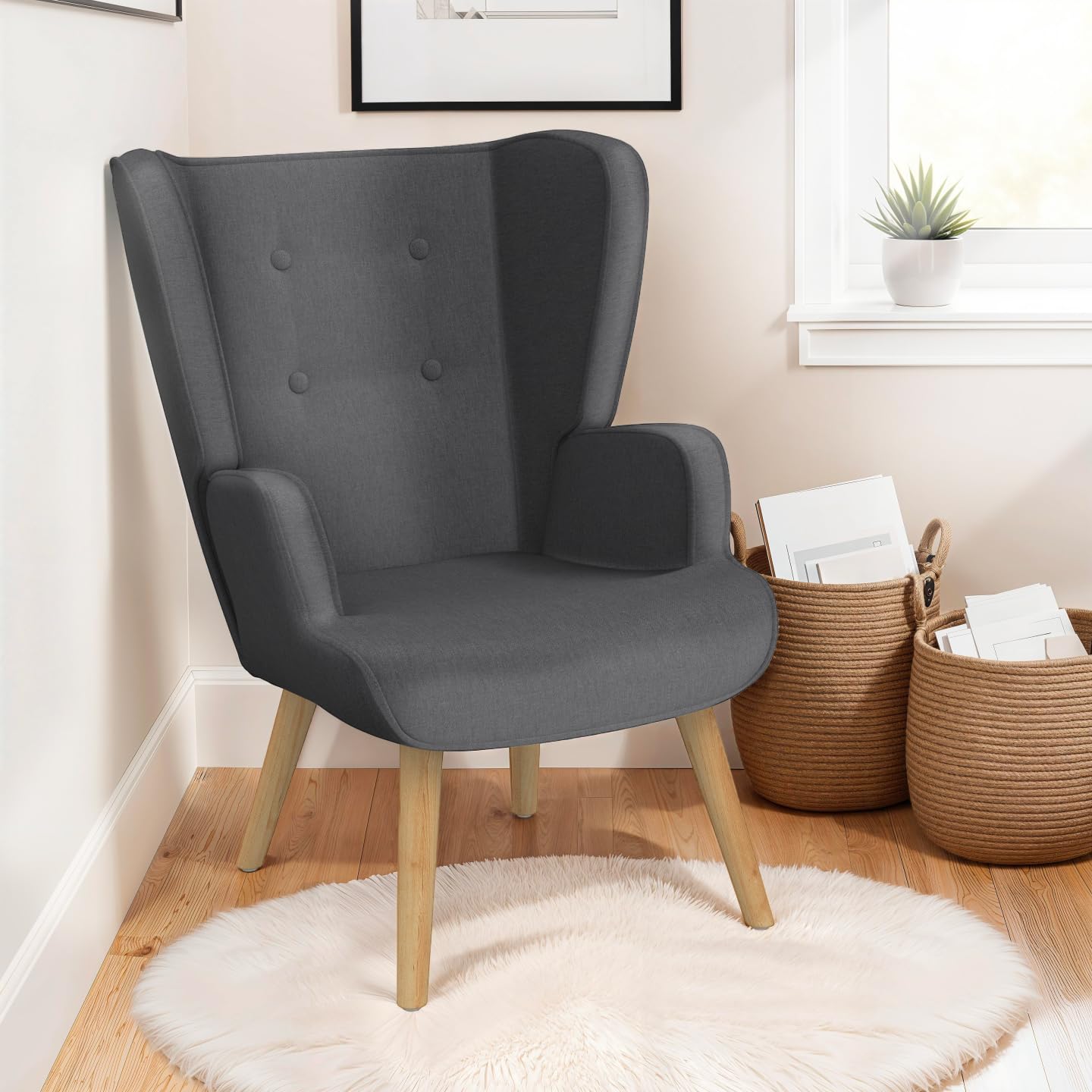 IDMarket Sven Grand Confort - Sillón escandinavo en tejido gris antracita