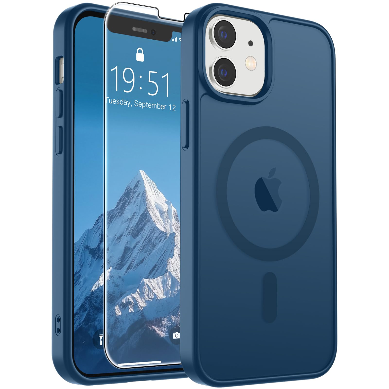 SUPFINE Magnetic for iPhone 12 Mini Case/iPhone 13 Mini Case Deep Blue | With Screen Protector, Translucent Matte, Compatible with MagSafe, Military Grade Drop Proof, Rugged Shockproof Protective