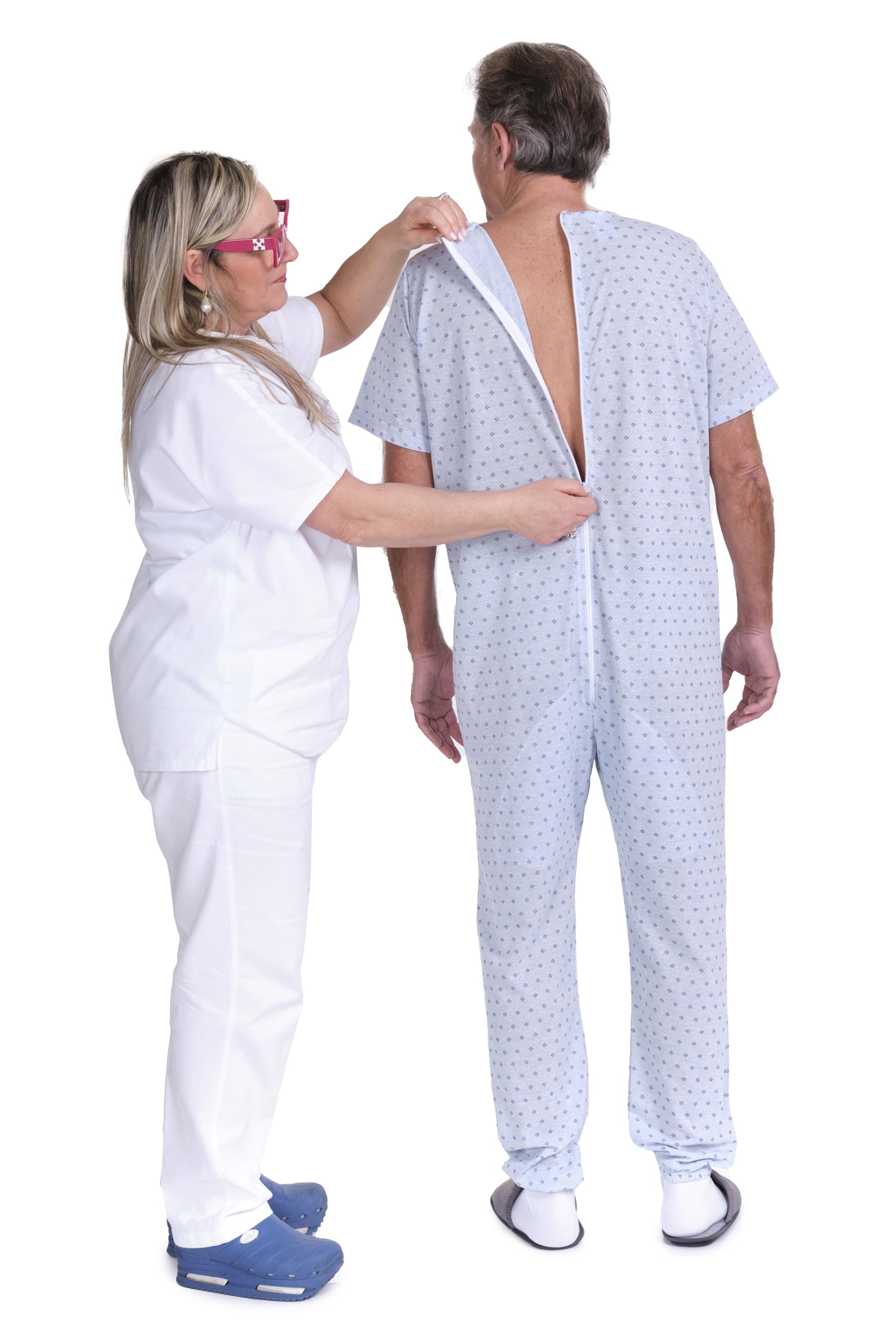 FERRUCCI COMFORT Pigiama Tutone Sanitario Sentimento Manica Corta 1 Cerniera/Zip Dietro Schiena Estivo