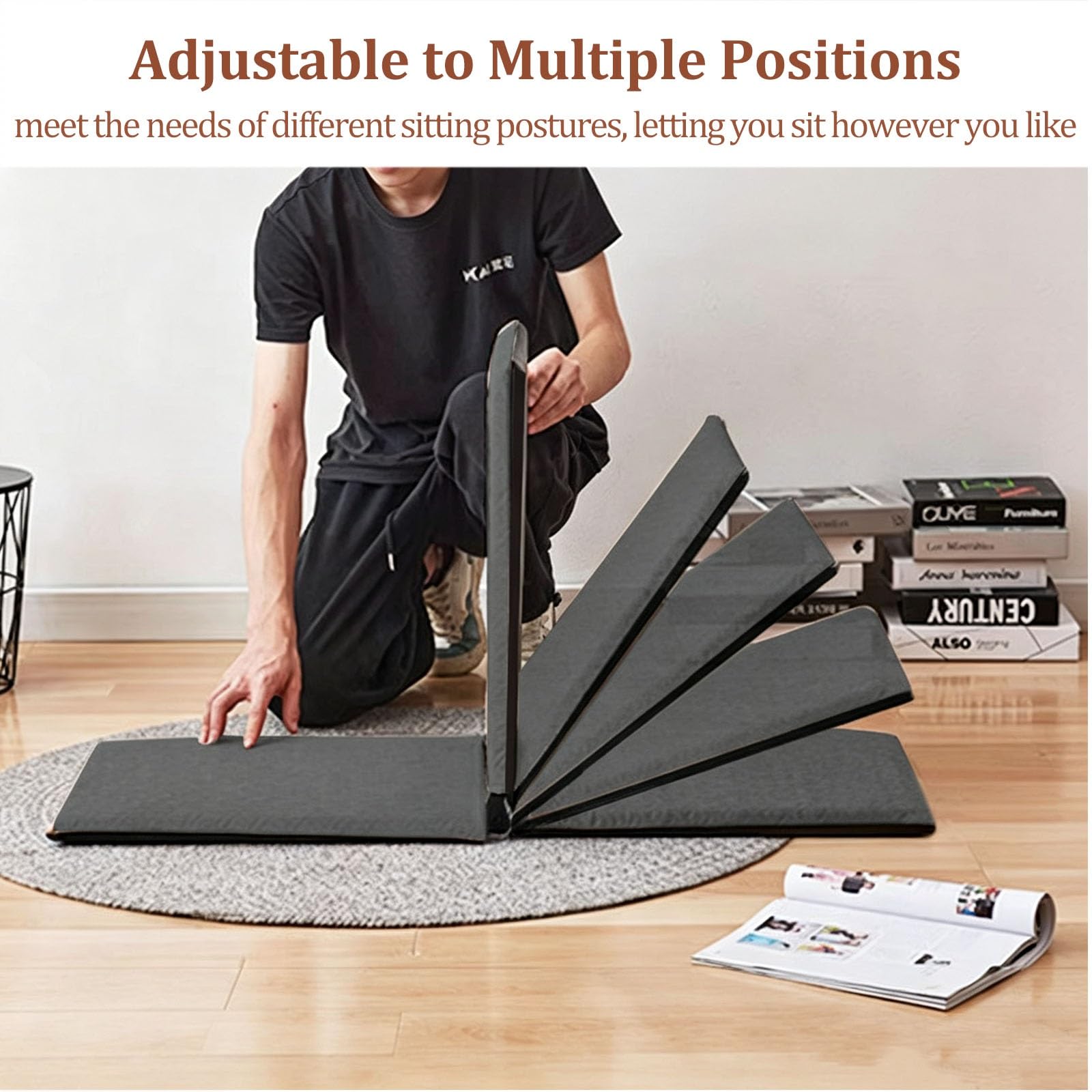 Silla de Piso Japonesa con Respaldo Ajustable, Sofá Perezoso Plegable, Sillas de Piso de Yoga for Meditación, Asiento con Cojín de Tatami for Ventana Salediza(Grey,S)