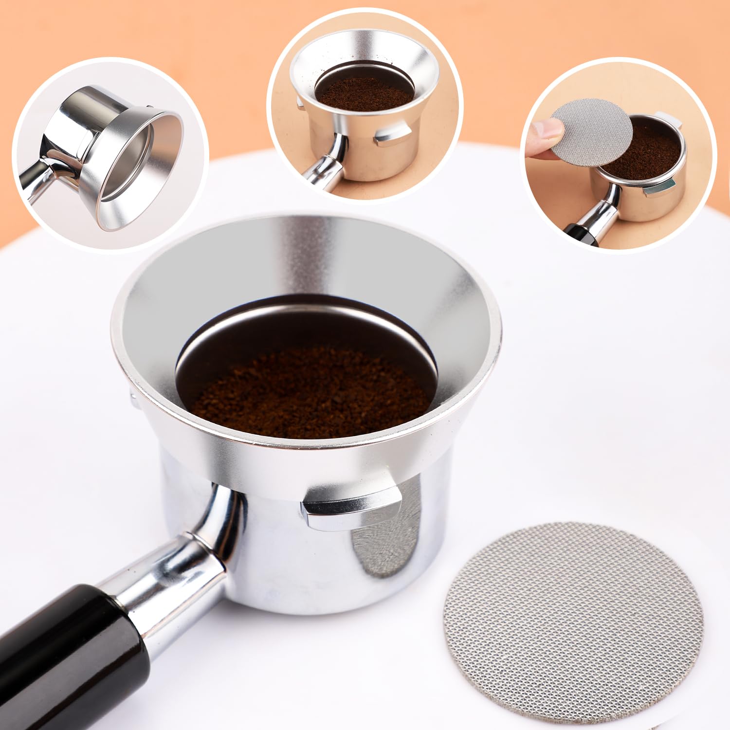 54mm 12 Magnetische Doseertrechter, Espresso-Doseertrechter Aluminium Magnetische Portafilter-Trechter met 2 Mesh-Filter Koffiedoseerring voor Keuken Koffiewinkel