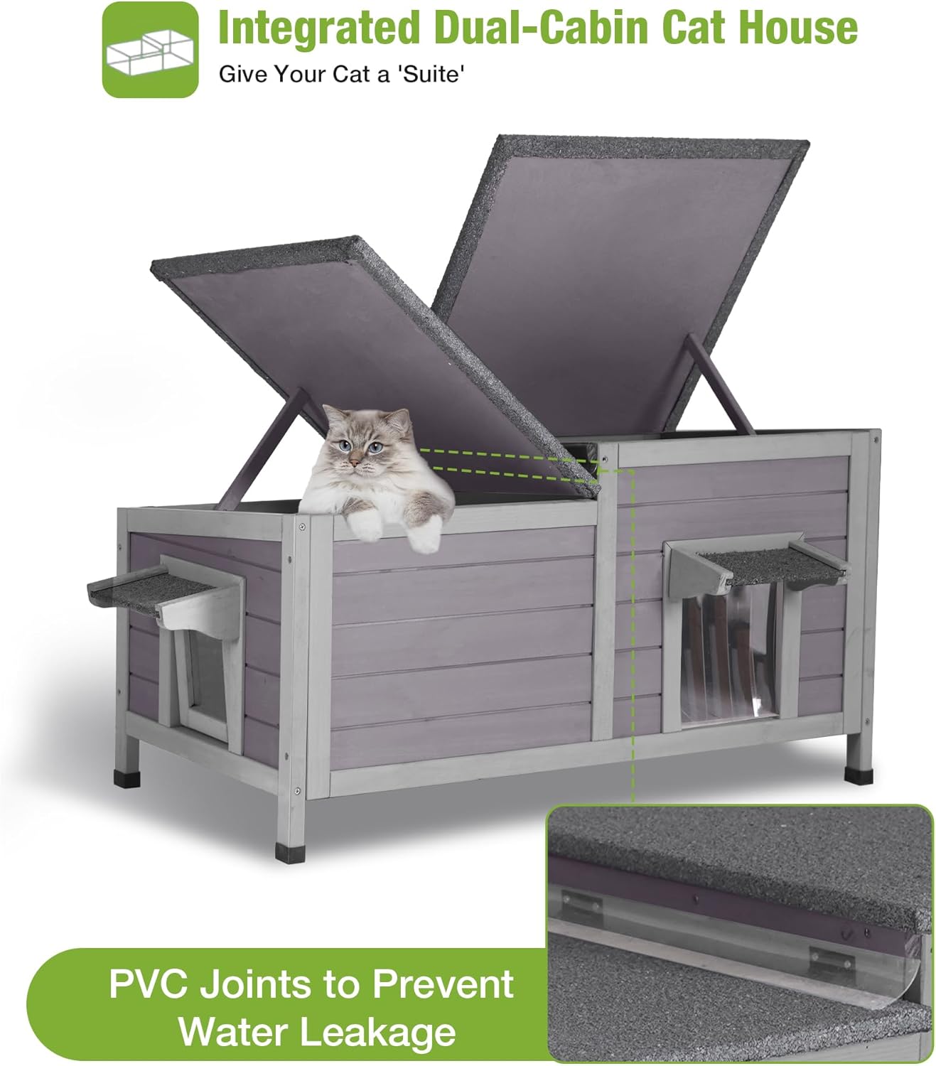 GUTINNEEN Heated Cat House for Outside, Insulated Cat House Outdoor Weatherproof with Bite-Resistant Wires, Electric Heating Mat, 2 Access Doors & Openable Roof