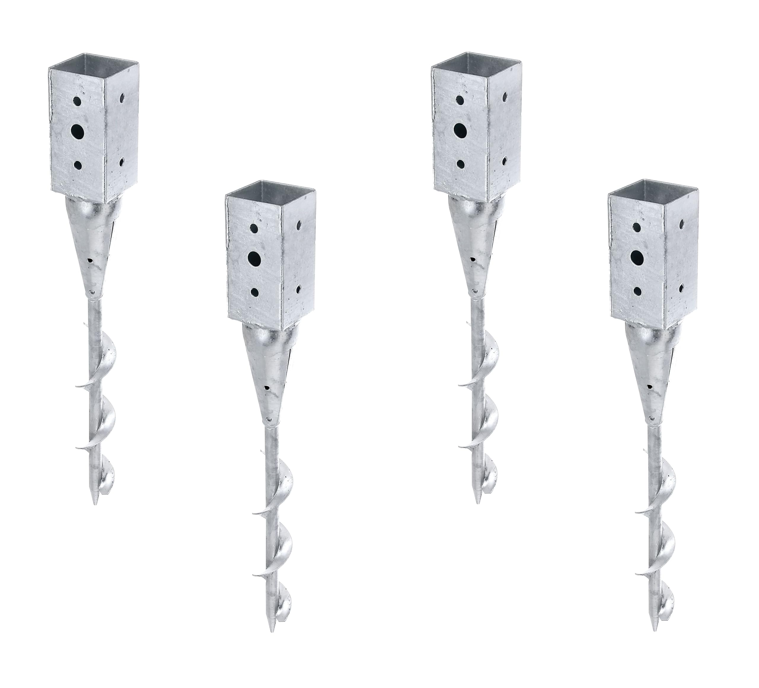 Alberts 208370 Lot de 4 douilles de sol à visser | Pour poteaux en bois carré | Galvanisé à chaud | 71 x 71 mm | Longueur totale 595 mm