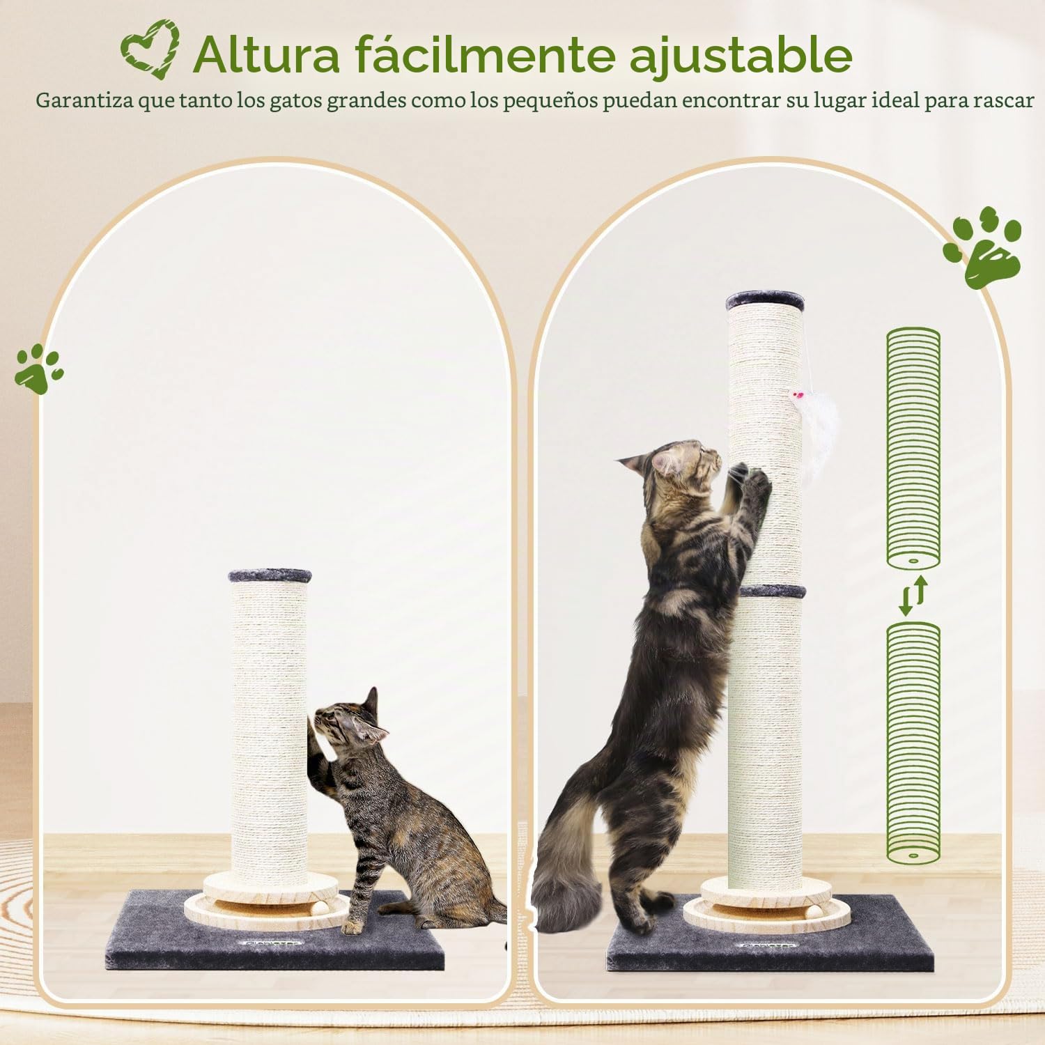 Globlazer Postes Rascadores XXL Alto 90 cm & 50 cm Ajustable 2 en 1 con Trackball Madera Felpa Gato Juguete Grande Base Poste Sisal, Rascador XXL para Gatos Grandes Interior (SC35, Gris Oscuro)