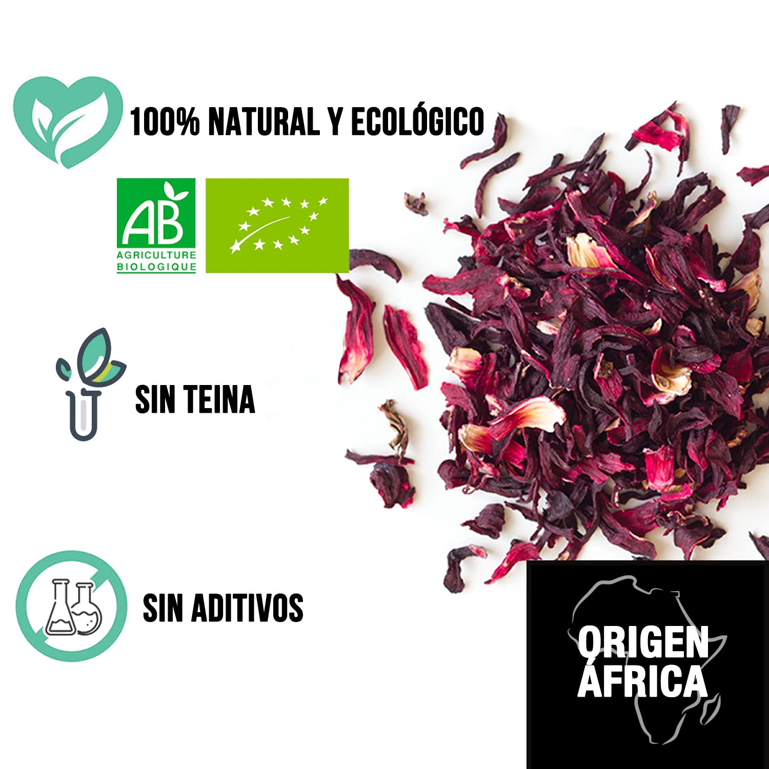 ORIGEENS Flor de Jamaica BIO 200g | Flor de Hibisco Ecológico por Te Frio, Agua de Jamaica, Infusion | Te de Hibisco organico por Dieta Detox Drenante