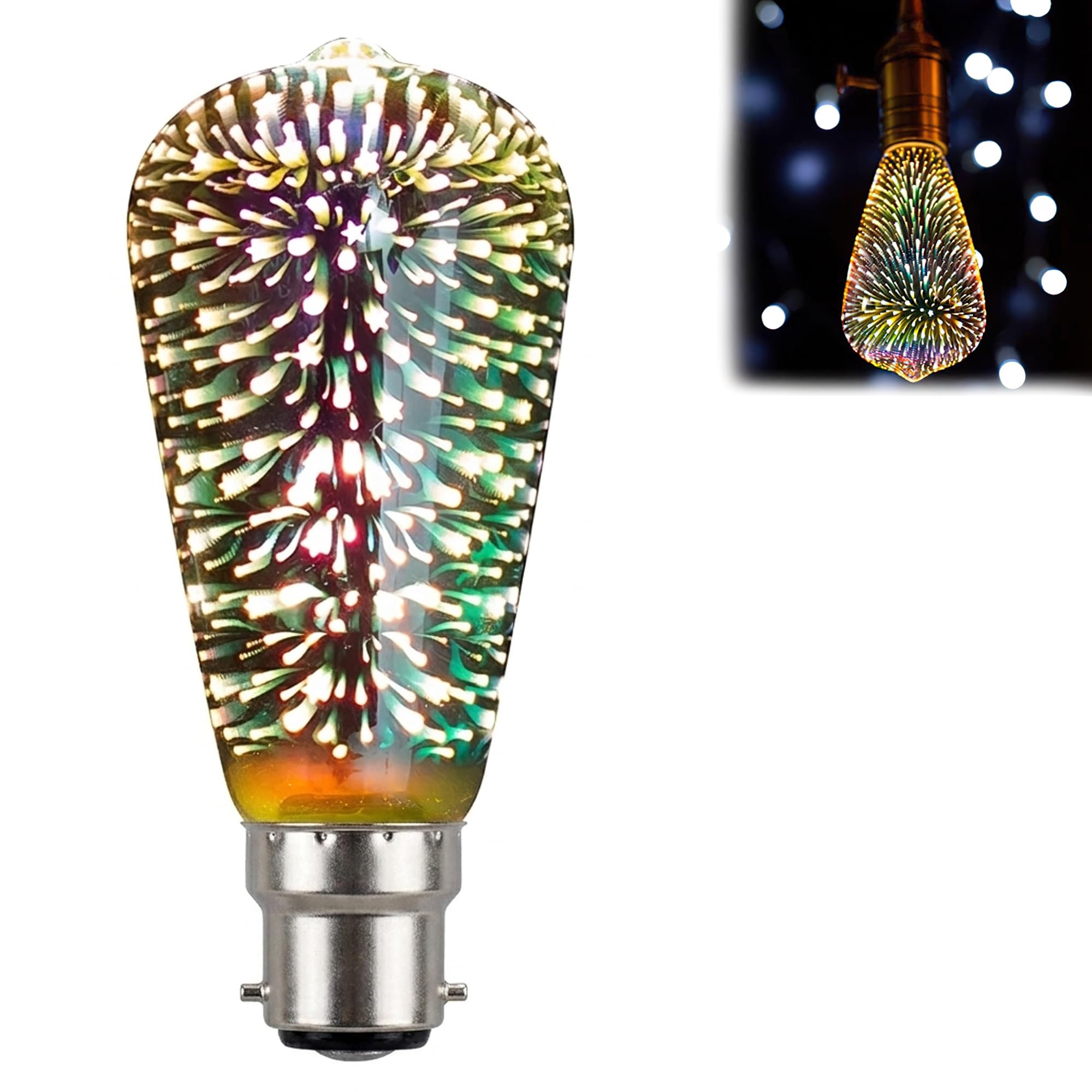 infinity 3d fireworks bulb - 3w led light, 120v, multicolor fairy disco party light bulb, colorful stain glass firework effect, ideal for festive decorations and celebrations