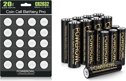 POWEROWL Batería CR2032 20 PCS y pilas alcalinas AA AAA Combo (no recargable)