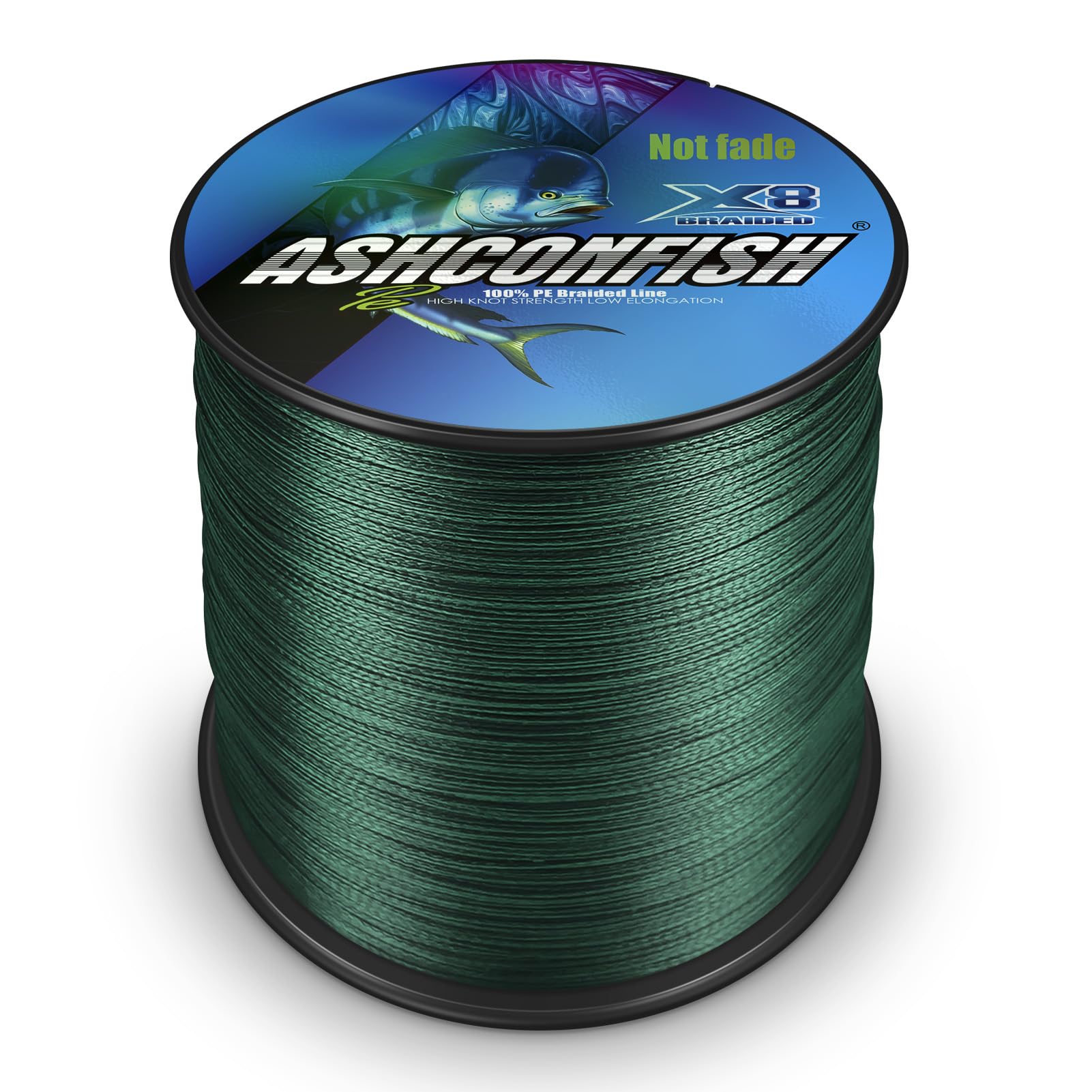 Ashconfish Braided Fishing Line- 8 Strands Rear Color Fastness Braided Lines non Fading -Abrasion Resistant - Zero Stretch-Smaller Diameter, 1500M/1640Yards 50LB Moss Green — image 1
