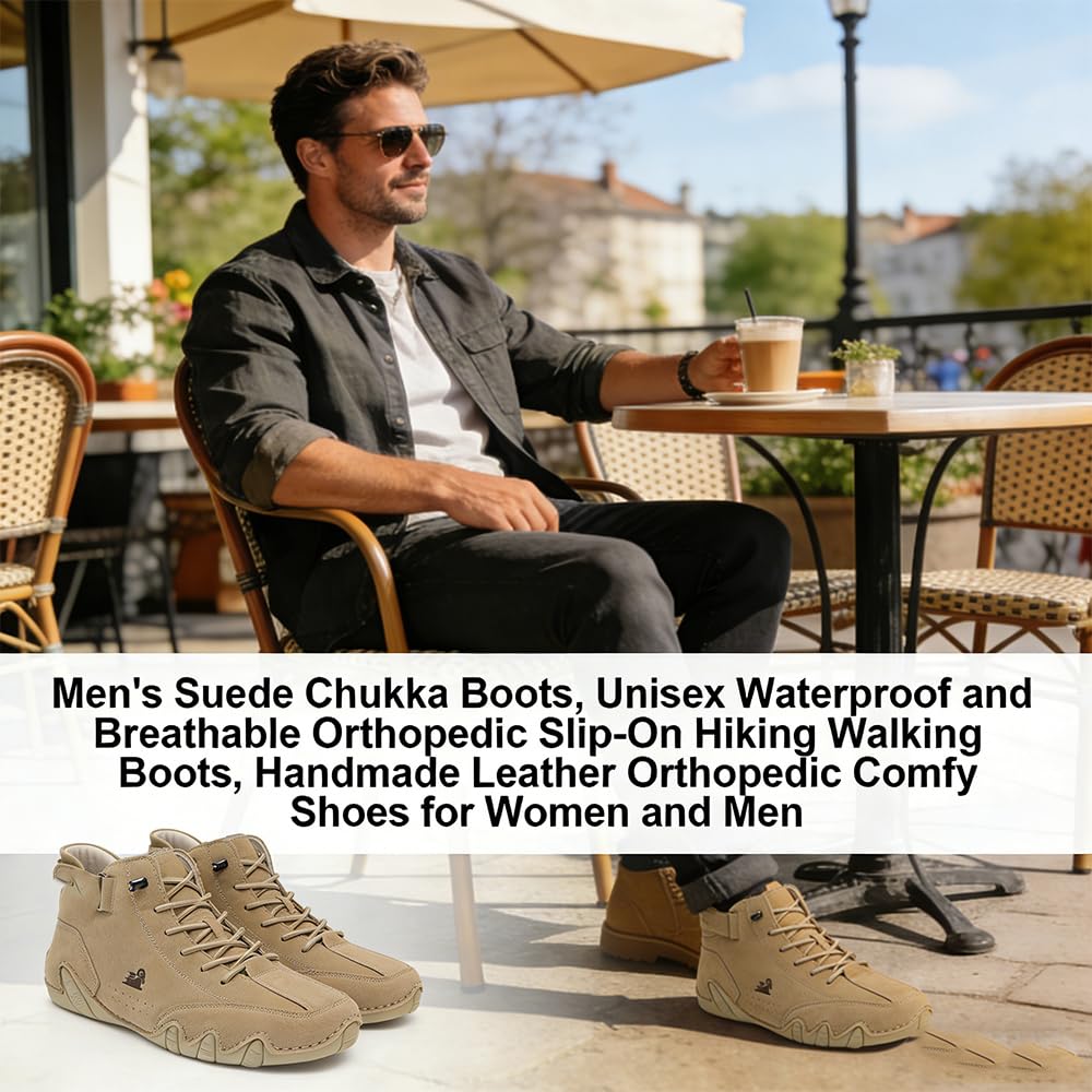 Herren Wildleder Chukka Boots Unisex Wasserdicht und Atmungsaktiv Orthopädische Slip-On Wanderschuhe Handgemachte Leder Orthopädische Bequeme Schuhe für Damen und Herren