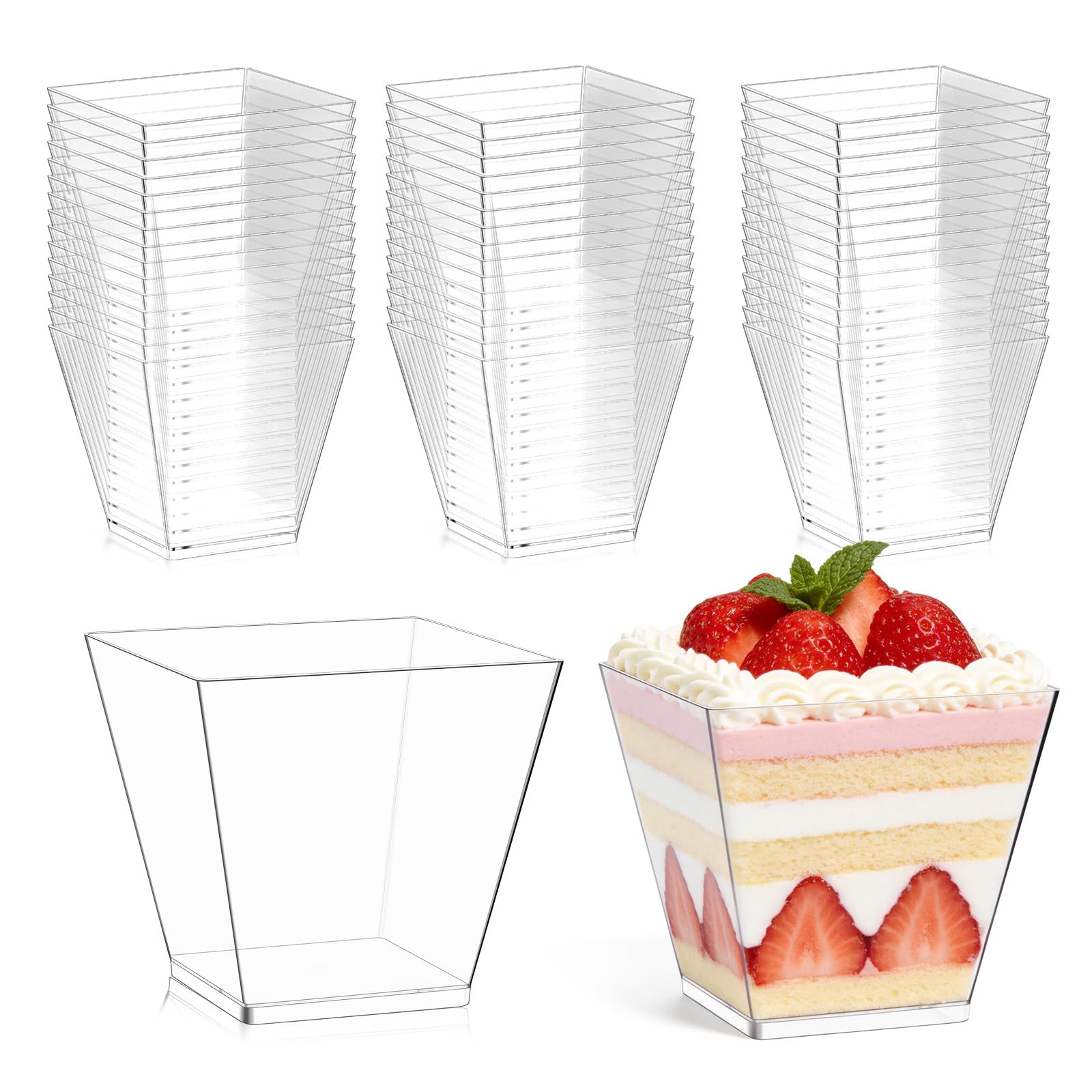 ALEXPRE 30PCS 210ML Square Plastic Dessert Cups for Desserts