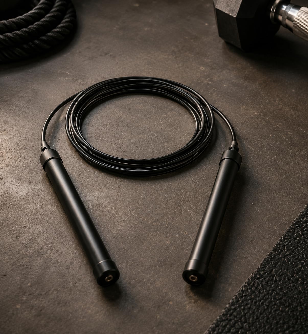 Corda de Pular Ajustável 2,5 Metros Em PVC Preto Leve, Cabo Ajustável, Ideal para Treino