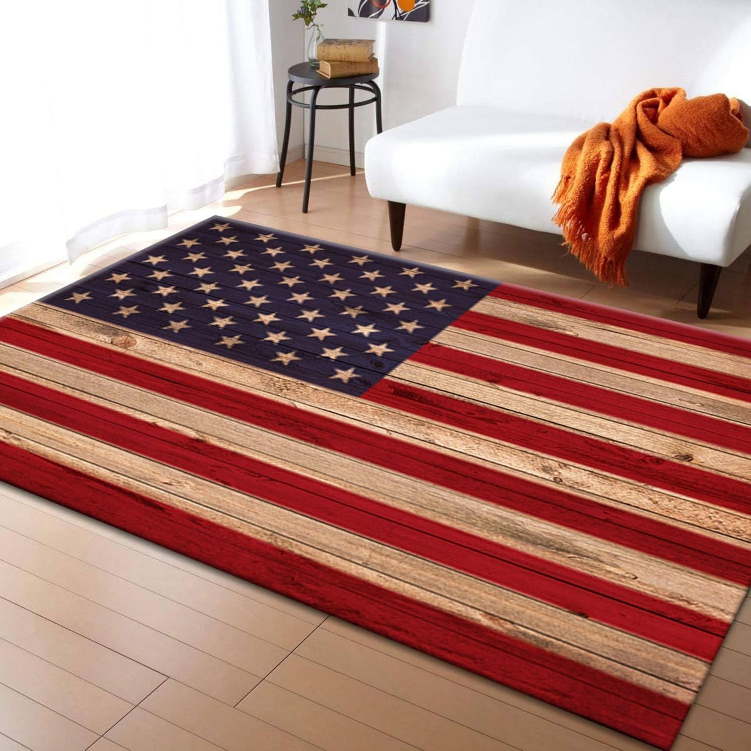 Tapis salon grand format 180x280 cm motif drapeau américain 3D rectangulaire
