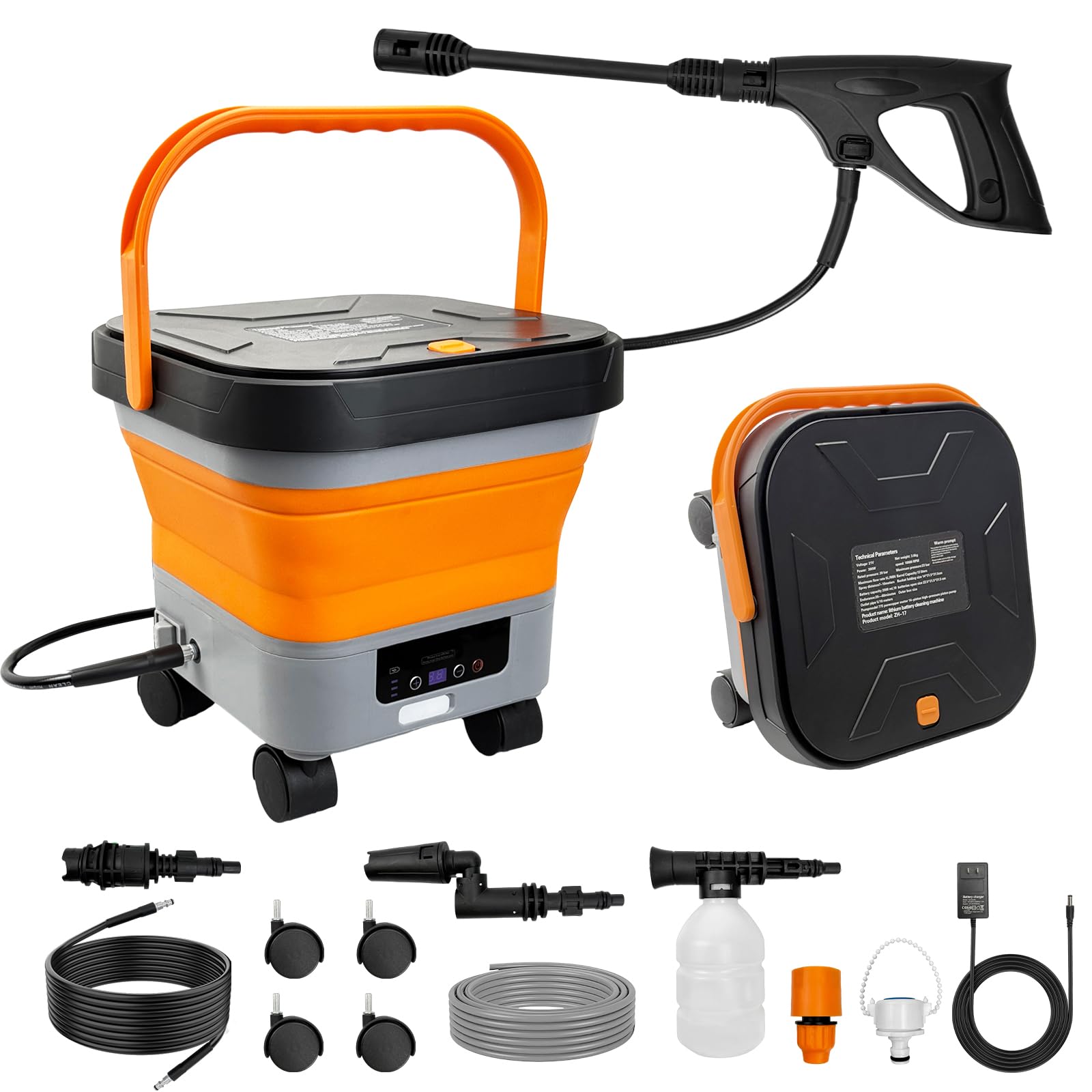 Cordless Pressure Washer with Foldable 3.4Gal Tank – 660PSI Max, 7 Adjustable Pressure Levels & Smart LCD Display, Portable Pressure Washer for Car, Floor, Fence, Patio, Outdoor Cleaning