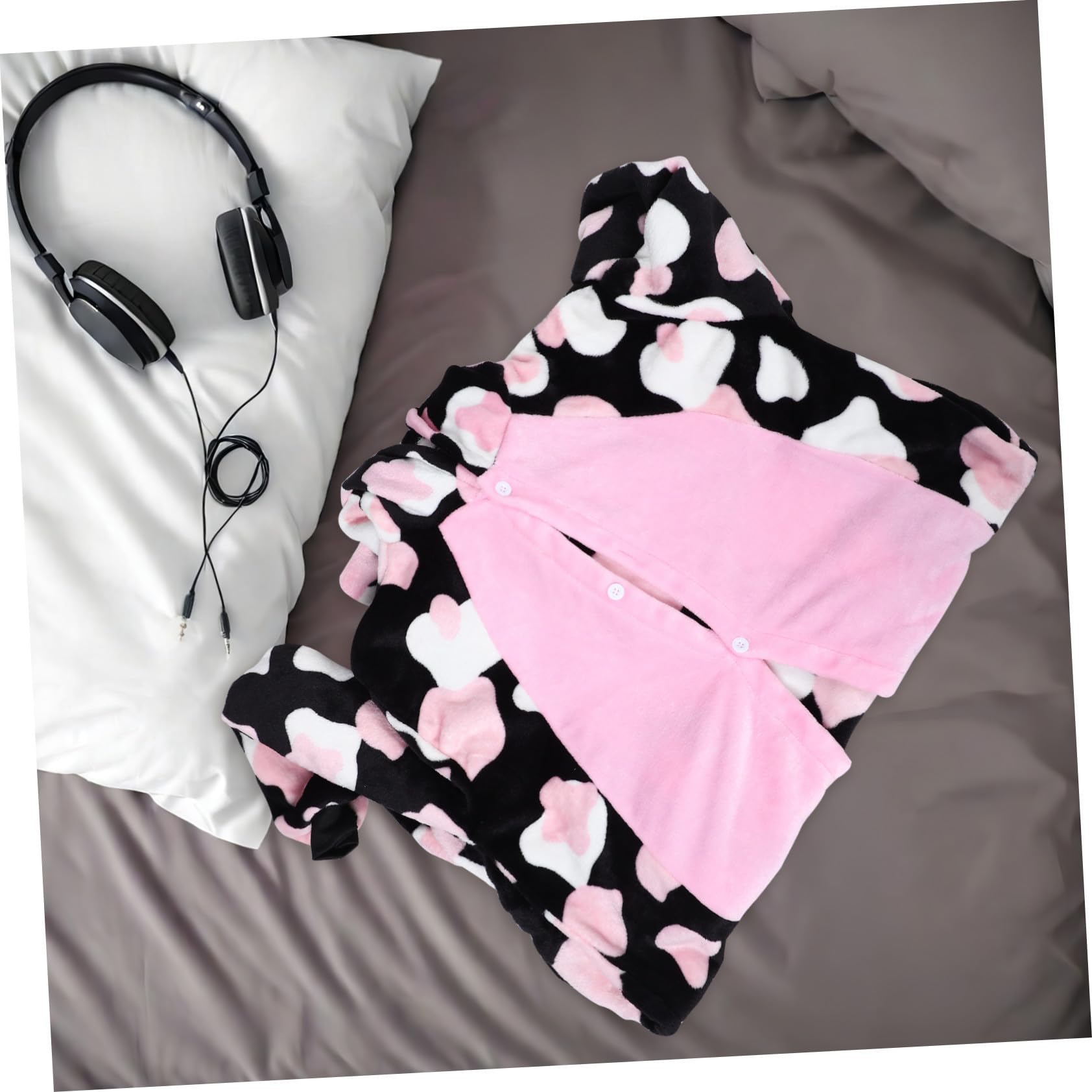 Healeved Pijama Entero Unisex Estampado de Vaca y Flores Rosadas Mono Animal para Carnaval y Disfraz Ropa de Dormir Gruesa y Cálida para Hombre y Mujer XL