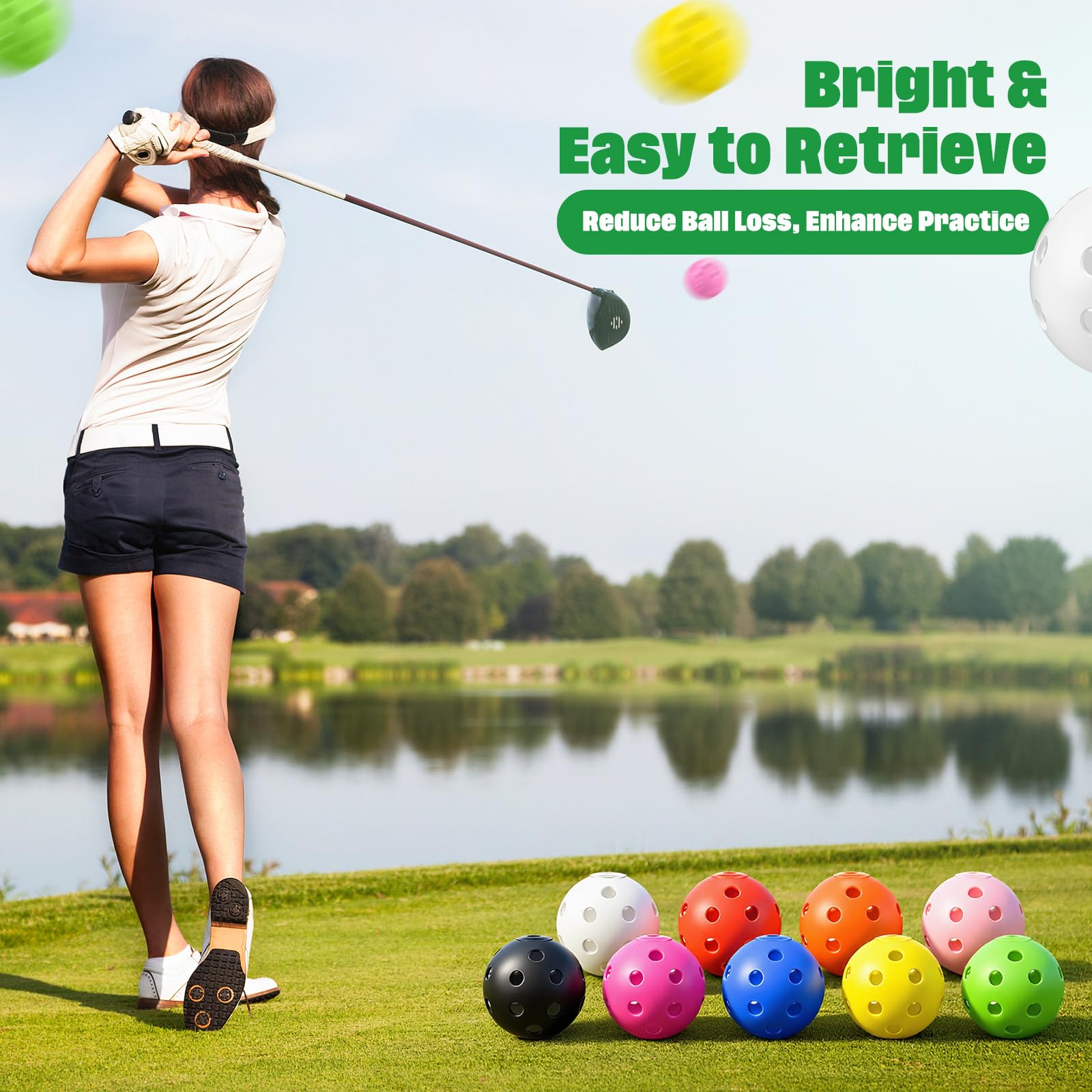Übungsgolfbälle: 200 Stück, 42 mm, limitierter Flug, Kunststoff-Golfbälle mit 5 Netzbeuteln – Trainings-Hohlball für Hinterhof, Driving Range Swing Indoor Outdoor Home