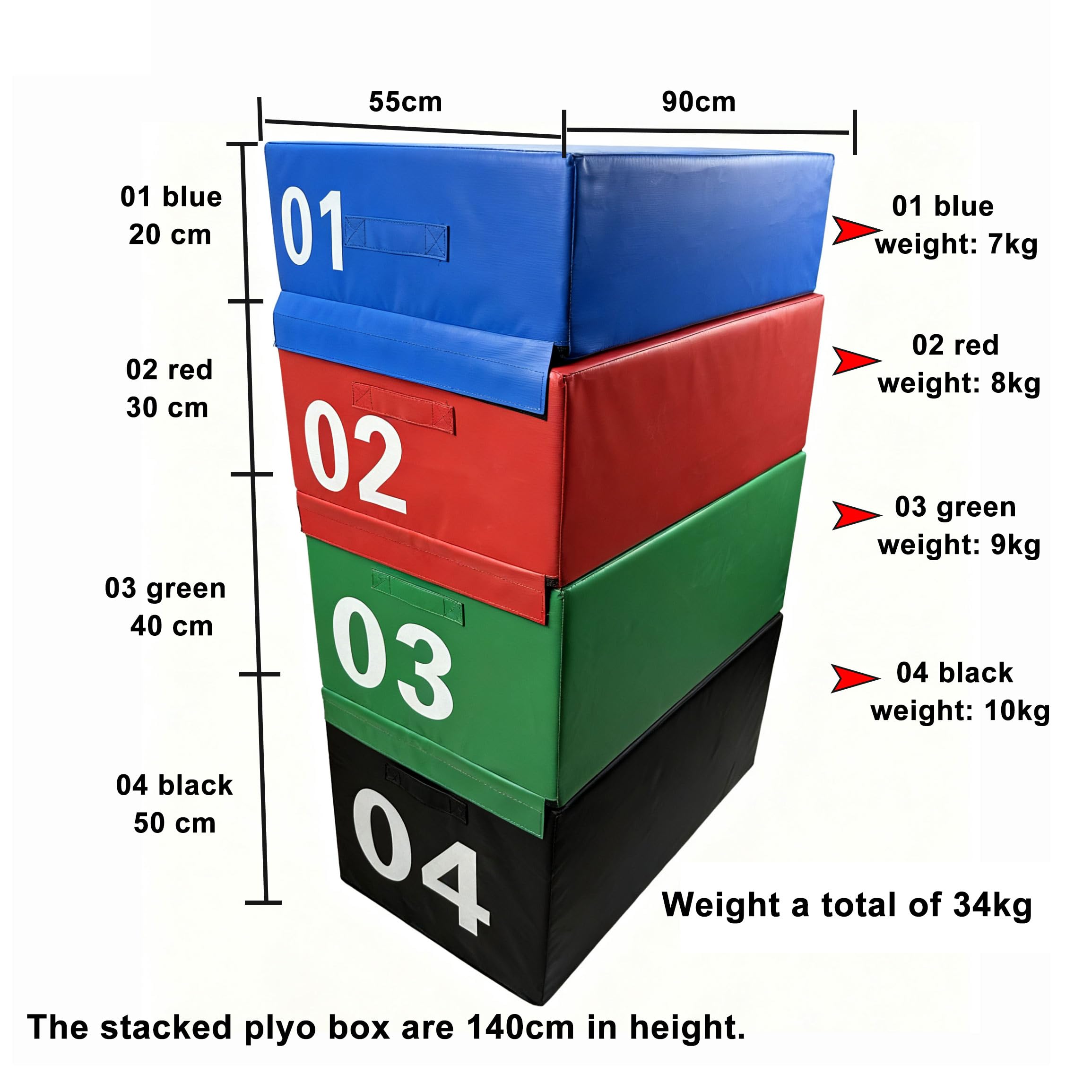 Caja Pliométrica Plyo Para Entrenamiento Cruzado, Antideslizante Juego de Fitness Caja de Salto Para Entrenamiento del Salto Casa Oficina MMA&Acondicionamient(Size:90*55*30cm/35*21*11.8in,Color:rojo)