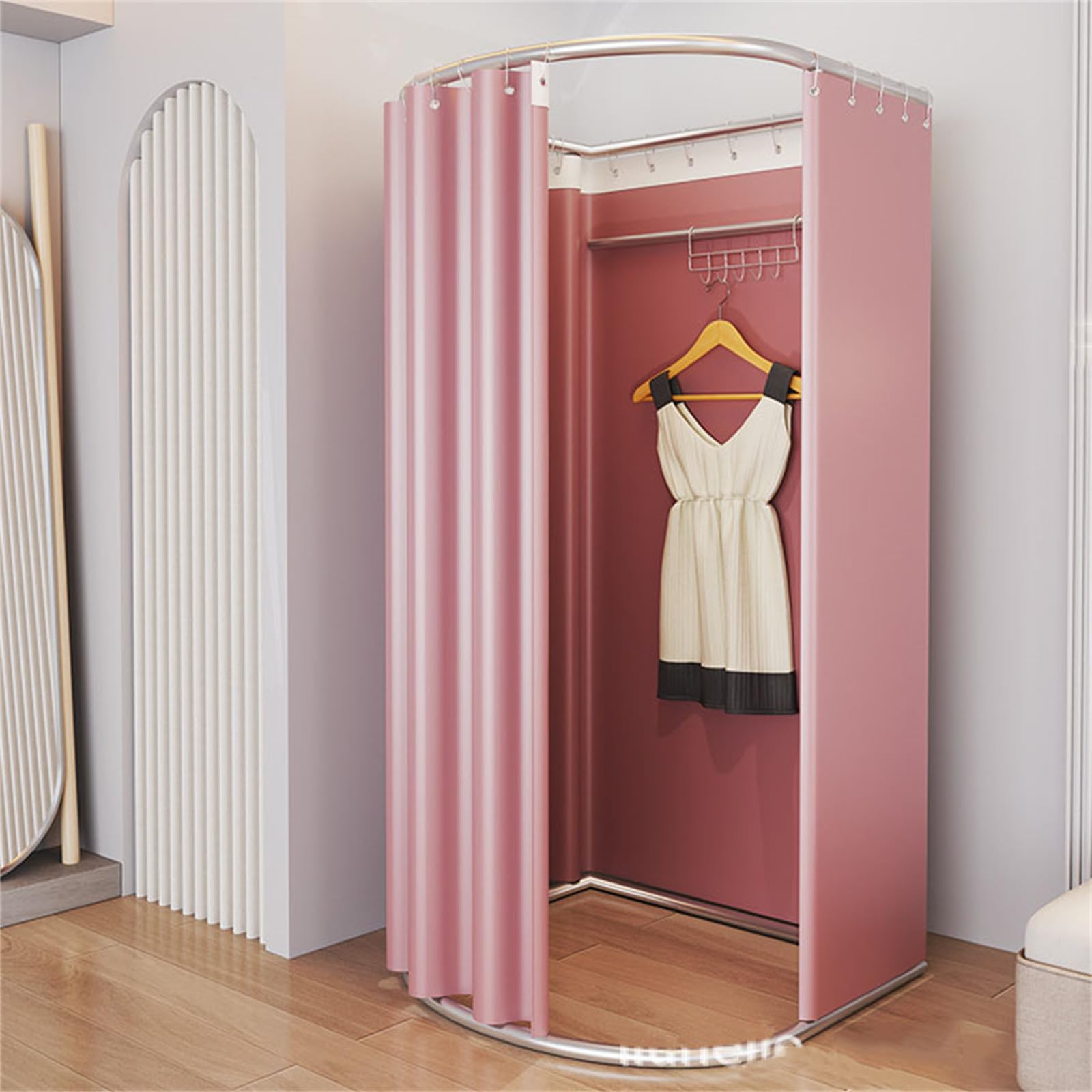 Portable Dressing Room For Clothing Store - Pop-Up Fitting Room With Curtain, Freestanding Iron Frame (Coffee)