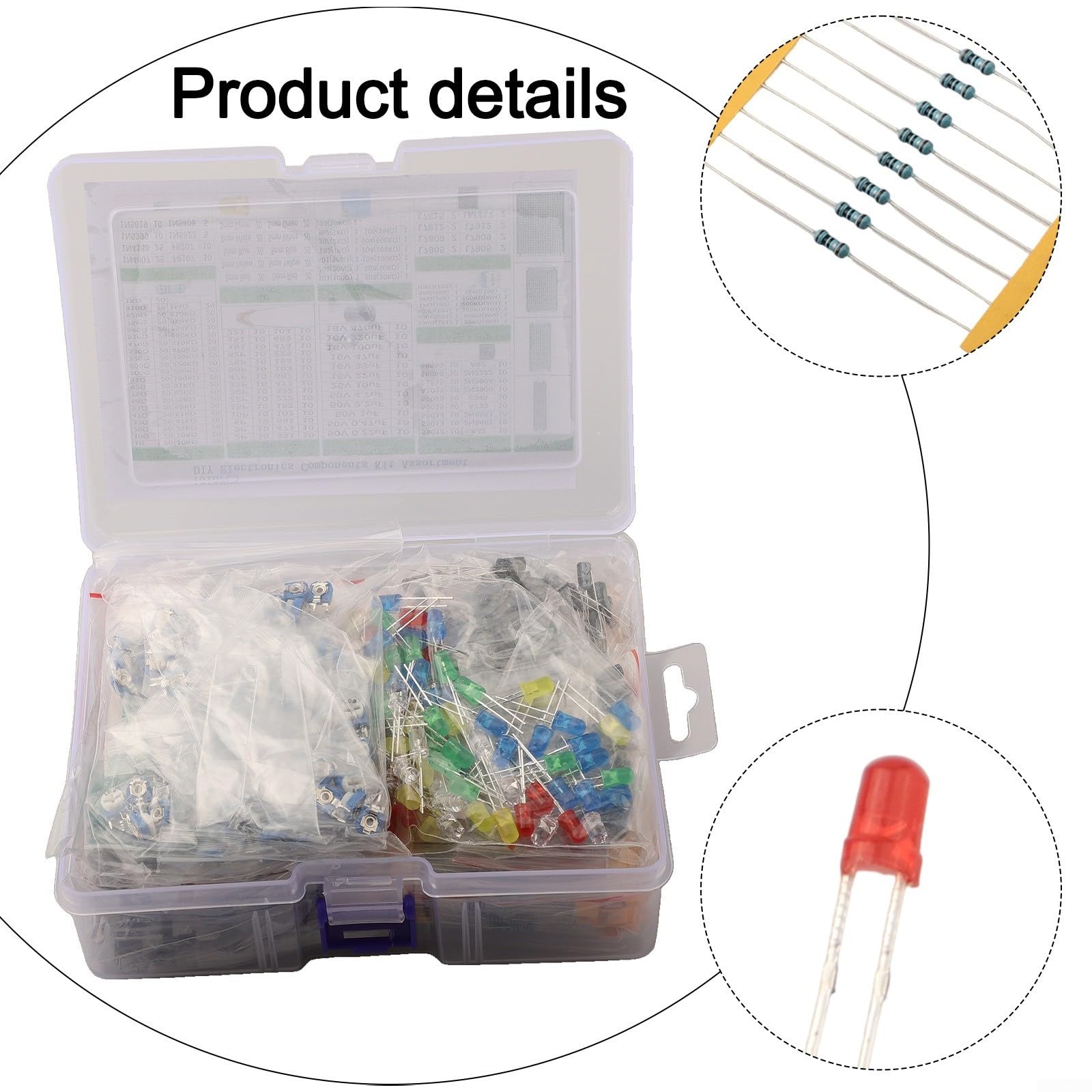 1818 pezzi Kit di componenti elettronici con condensatori monolitici, resistori, diodi LED e PCB per appassionati di fai da te e hobbisti, potenziometro transistor 11 serie A-220/A-92