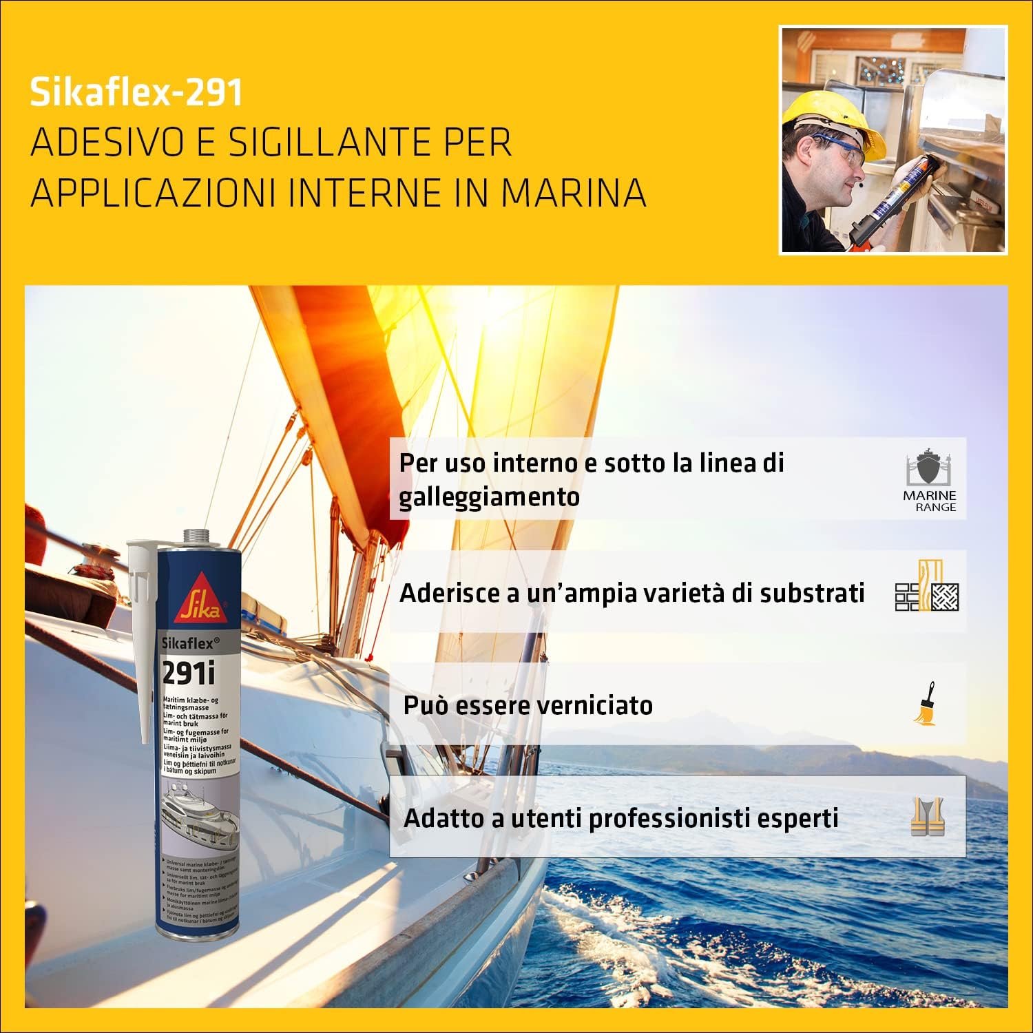 Sikaflex Black 291i Multifunctional Adhesive sealant for Marine Applications, 300ml