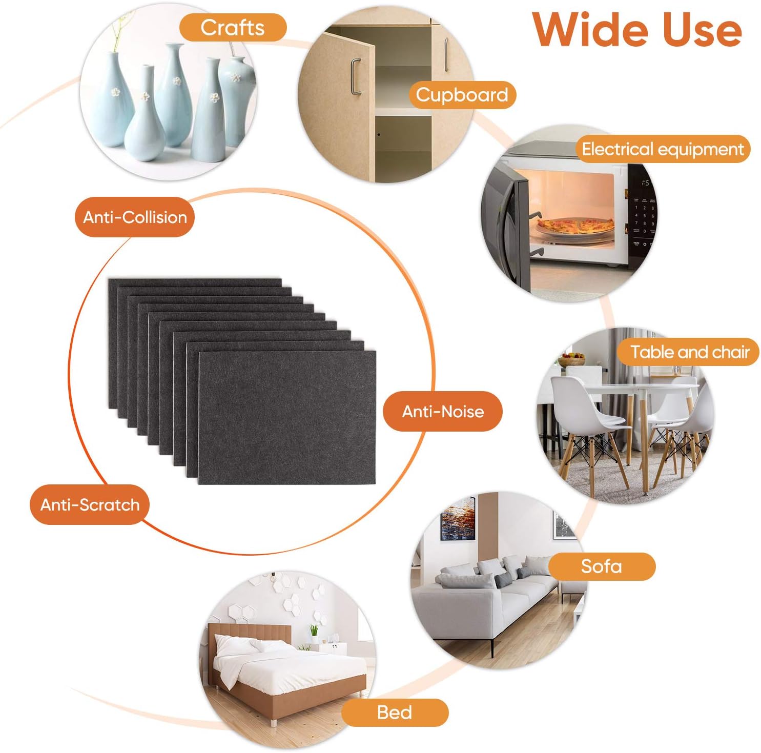 Furniture Pads 9 Pieces 8" x 6" x 1/5" Furniture Felt Pads Self Adhesive, Cuttable Felt Chair Pads, Anti Scratch Floor Protectors for Furniture Legs Hardwood Floor, Black - - 