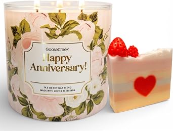 Goose Creek Happy Anniversary Candle, Soy Wax Blend, 14.5 oz, Three Wick, Floral Design