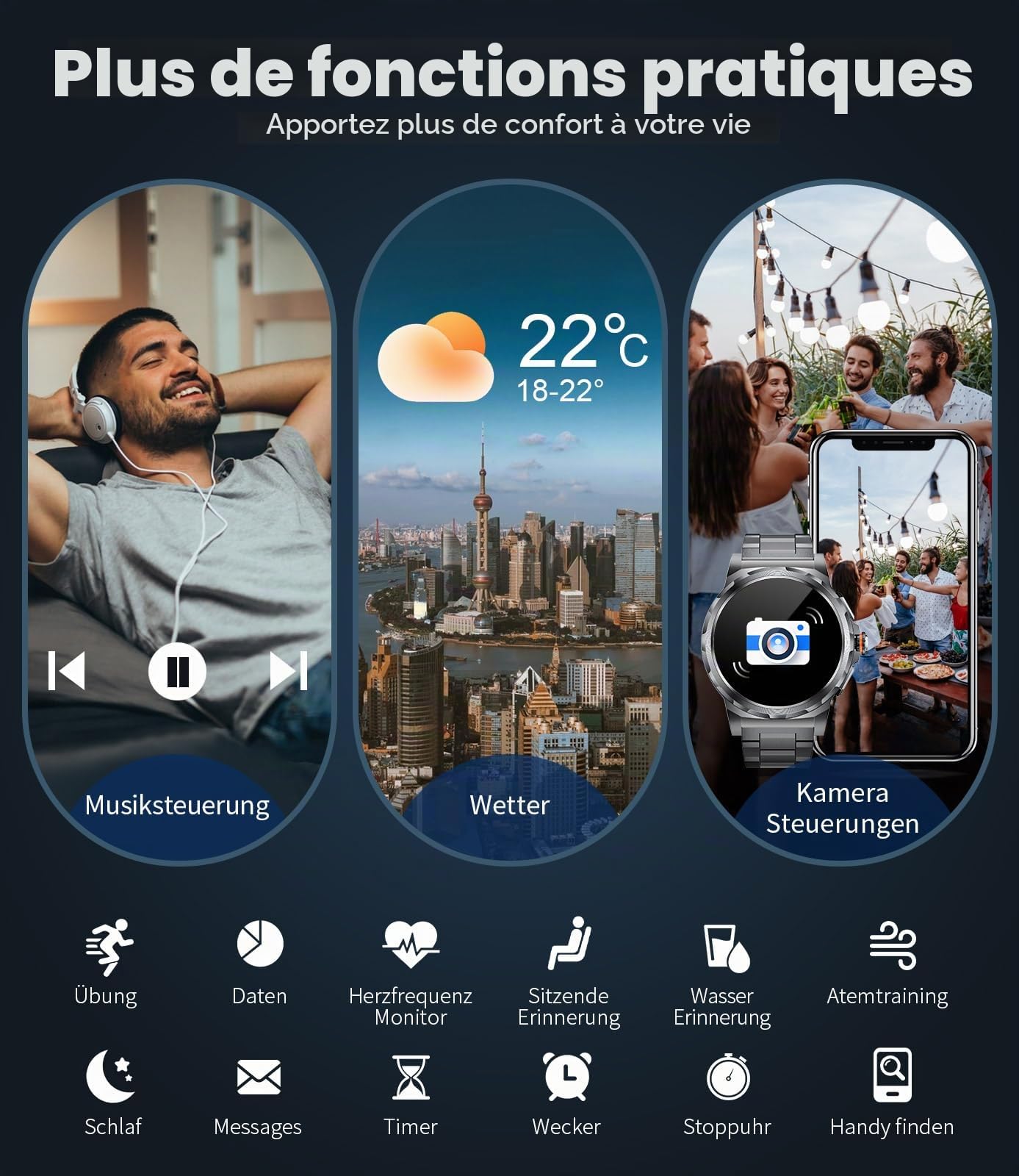 LIGE Montre Connectée Homme 1.43" AMOLED, Bluetooth, 120+ Sport, IP68 | Écran HD AMOLED, 360mAh Batterie Autonomie Prolongée, Bluetooth Appels, Notifications, Suivi Santé, pour iOS/Android