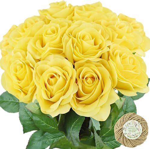 Miniatura 81 de FiveSeasonStuff 12 tallos de flores artificiales, rosas de seda de tacto real para decoración de bodas, ramos de novia, centros de mesa, fiestas y 9