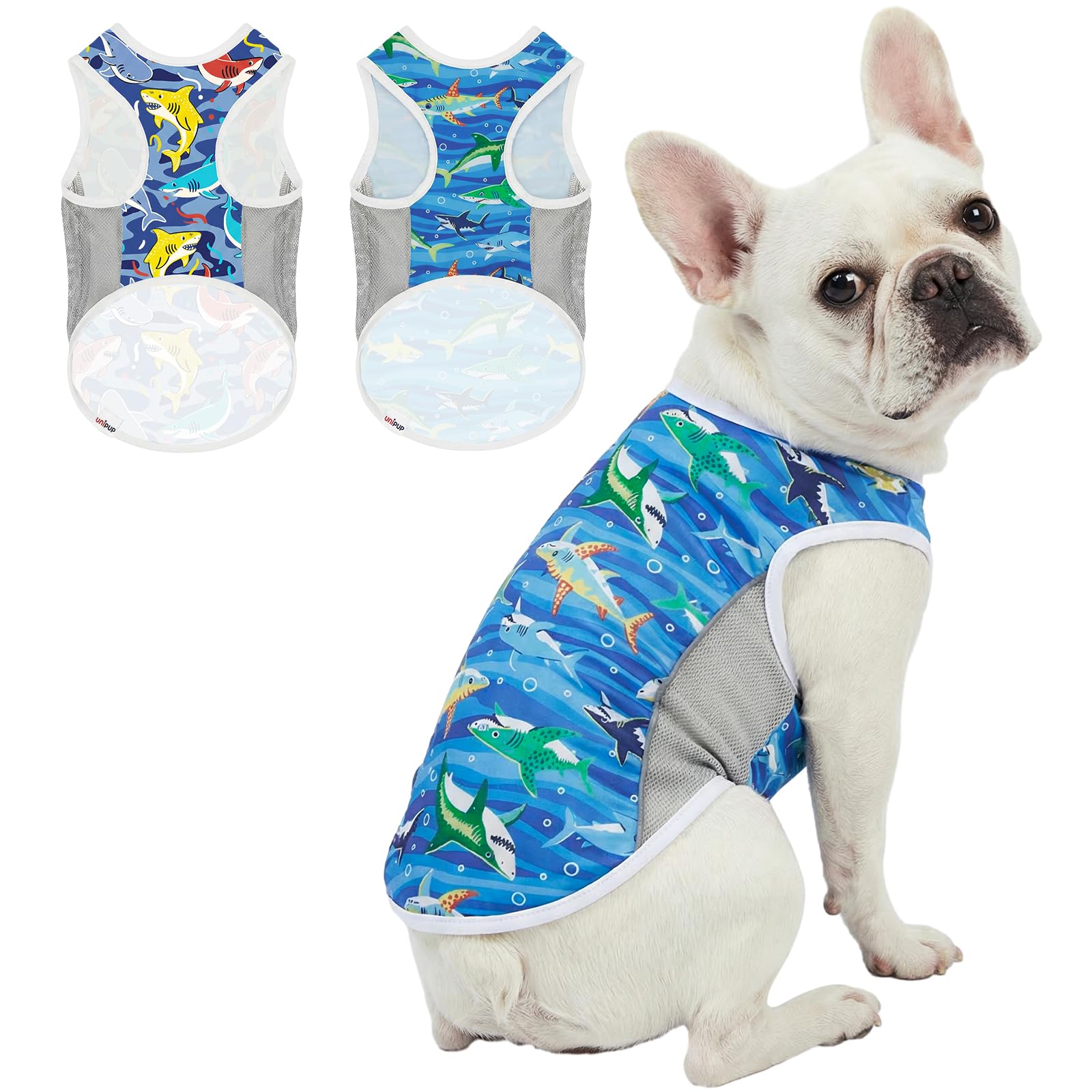 UNIPUP UPF 50+ Sun Protection Dog T-Shirt, 2 Pack Lightweight Sleeveless Dog Vest for Medium Large Dogs Boy – Reflective Strips, Quick-Dry Pet Apparel, Sports Fan Shirt P23ST00506XXXL