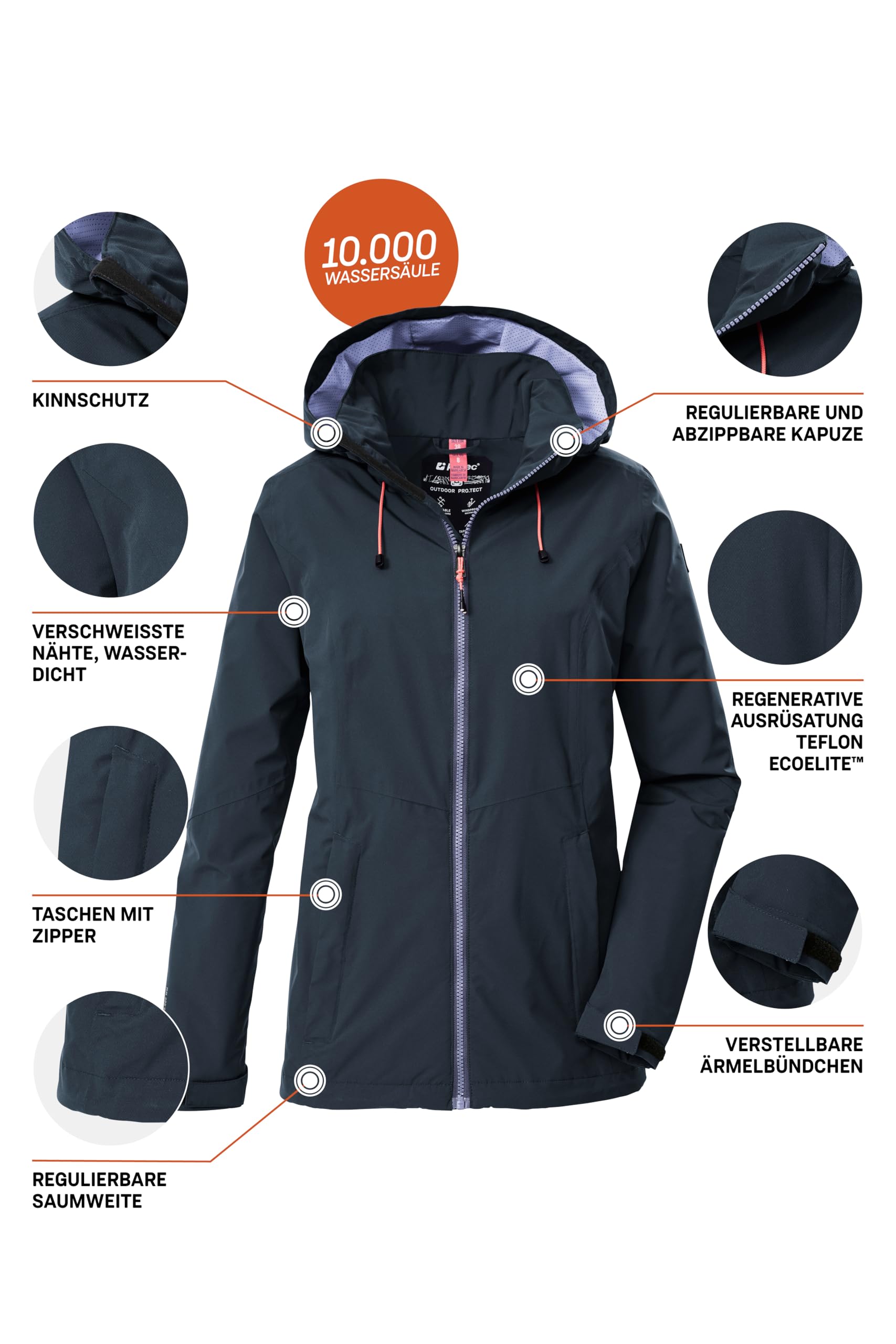 Killtec Damen Damen Regenjacke Ooks 1 Regenjacke/Funktionsjacke wasserdicht mit Kapuze