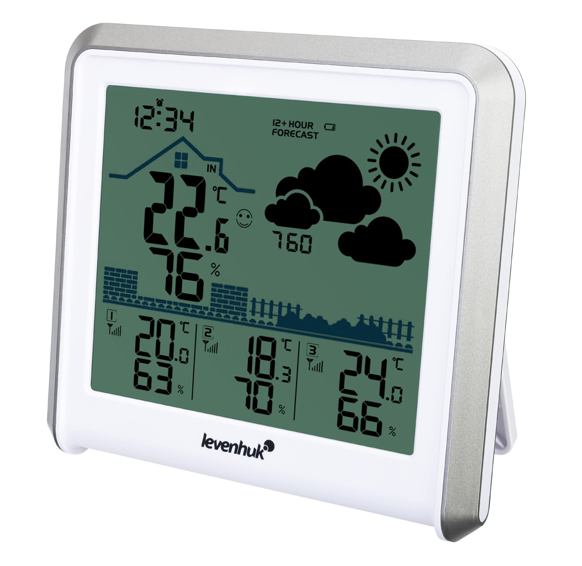 Stazione Meteo Digitale e Wireless Levenhuk Wezzer PLUS LP50 con 3 Sensori Remoti, Termometro, Igrometro, Barometro, Sveglia e Calendario