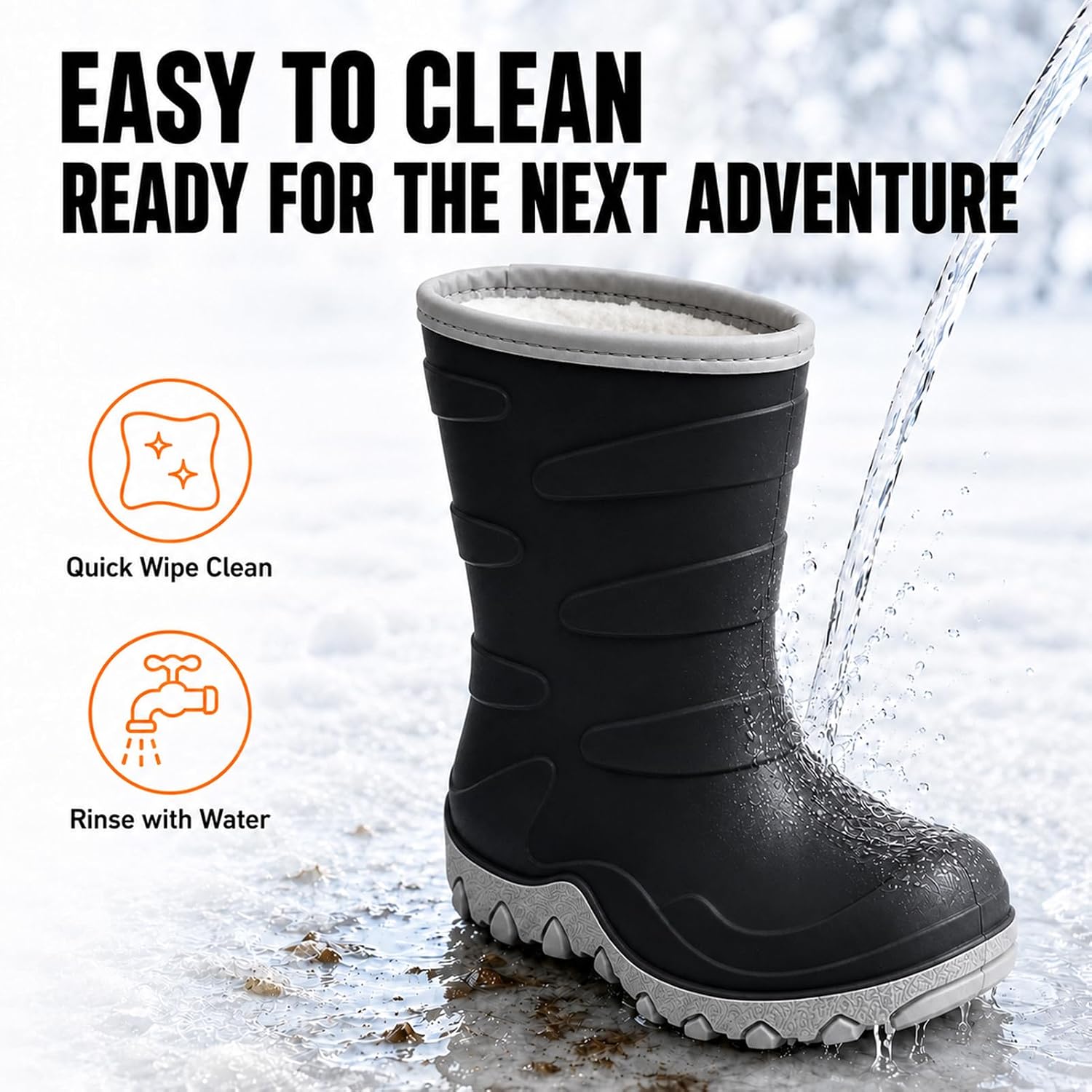 Toddler Winter Rain Boots, Insulated Waterproof Kids Boots for Boys Girls