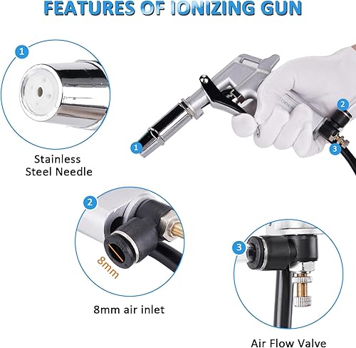 Miniatura 5 de YUCHENGTECH Pistola de aire ionizante, pistola de aire antiestática ionizadora, pistola antiestática, eliminador estático, removedor de electricidad