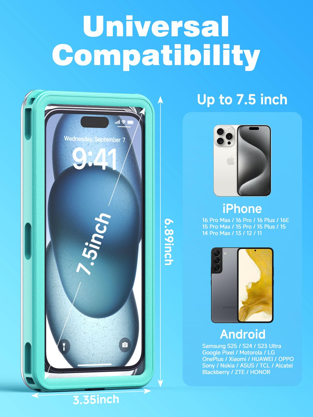 APRUT Funda impermeable para teléfono de 7.5 pulgadas, IPX8 mejorada 2025, funda impermeable para esnórquel, ajuste universal para iPhone 16 Pro Max 15 14 13, Galaxy S25, artículos esenciales de
