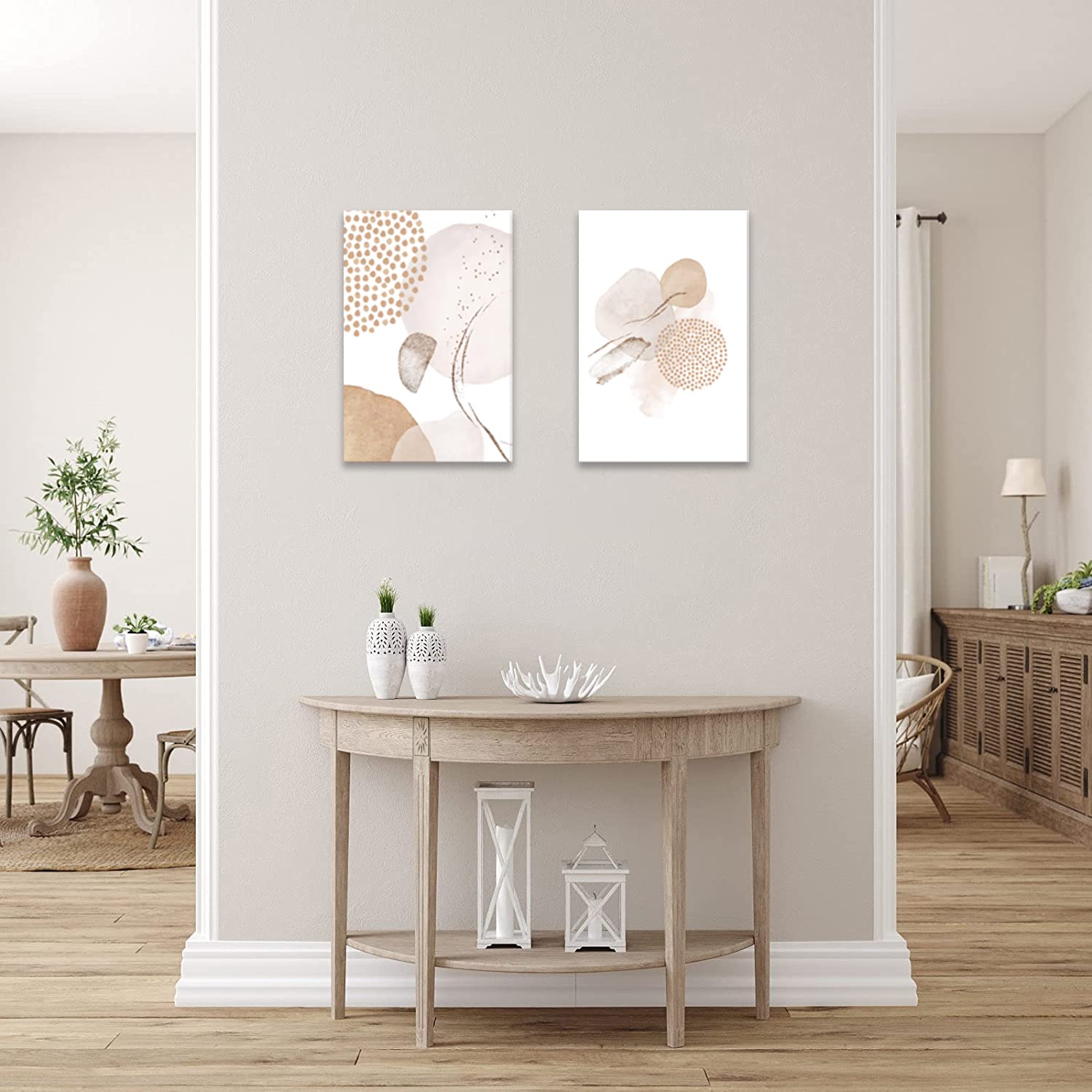 Amazon.co.jp: 壁掛け 北欧 植物 木 ベージュ 抽象 絵画 2枚 額