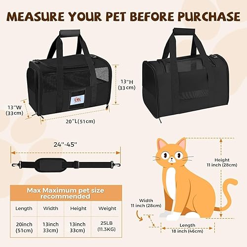 Miniatura 18 de Transportador de gatos, transportador para perros pequeños y gatos medianos, bolsa de viaje para mascotas, cachorros de hasta 15 libras, aprobado
