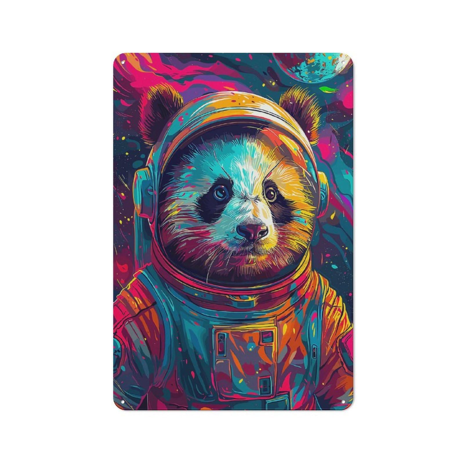 Junmoney Style-24 Panda Astronaut Space Cafe Metal Sign 30X20cm, Vintage Restaurant Wall Art For Tea Room, Shop Wall Or Breakfast Area