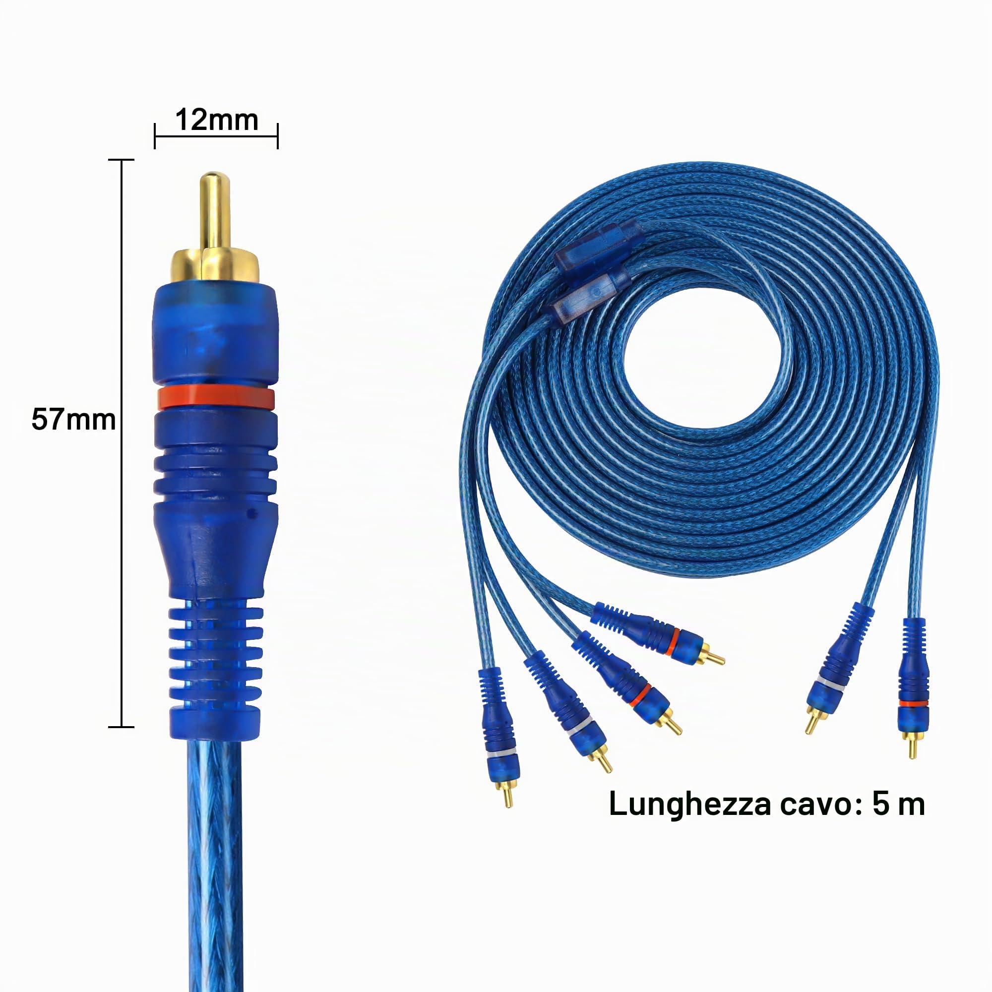MEIRIYFA 4 Canali RCA Car Audio Interconnect Cavo, 2 Canali a 4 Canali RCA Car Audio Y Splitter Adattatore Cavo Twisted Pair OFC Full Schermato con Riduzione del Rumore (5M)