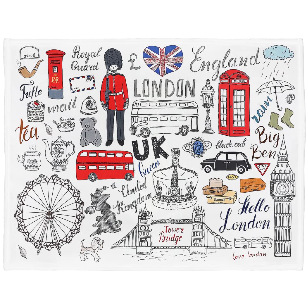 Soft Warm Fleece Throw Blanket for Couch Sofa and Bed London City Doodles 50"X60"