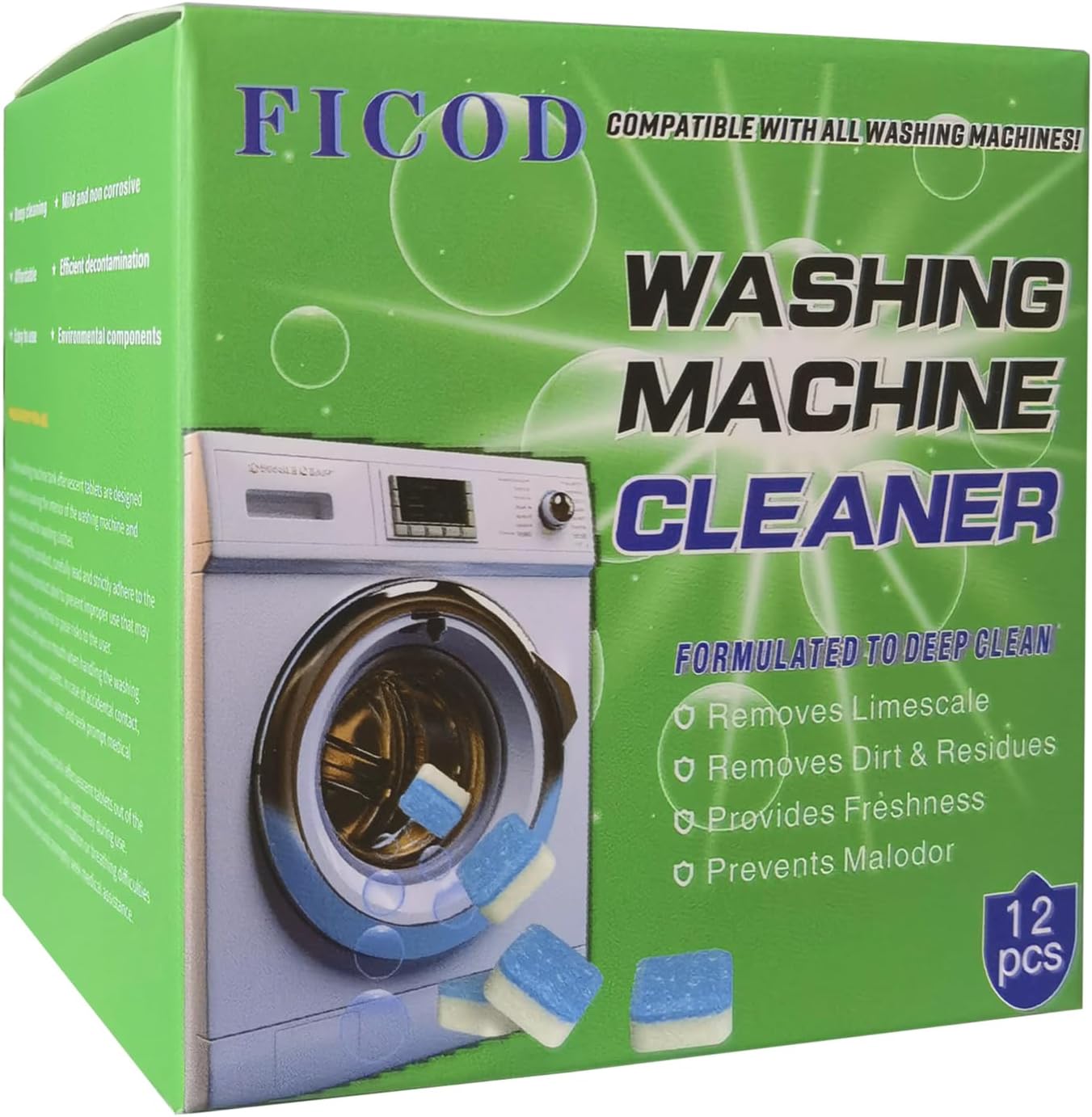 Washing Machine Cleaner Tablets 12 pack,Deep Cleaning Laundry Washer Drum and Tub，Removes Limescale & Residues,Provides Freshness,Prevents Malodor