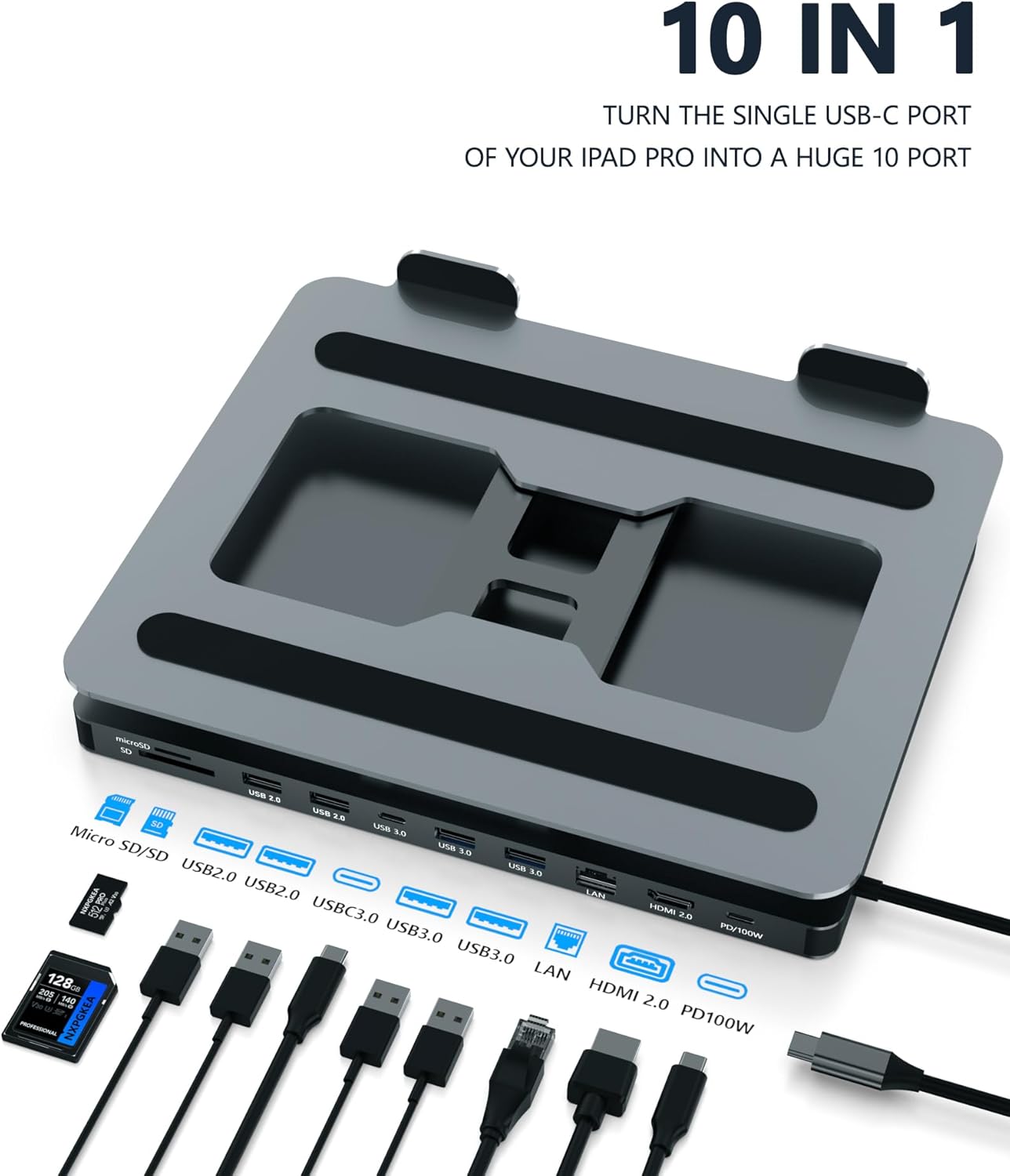 USB C Hub Stand for MacBook Pro, 10 in 1 Adapter for MacBook Air Docking Station with 4K 60Hz HDMI, RJ45 Gigabit Ethernet, SD/TF Card Reader, 4 USB 3.0 for iPad/Dell HP/Surface/Lenovo Laptop Dock