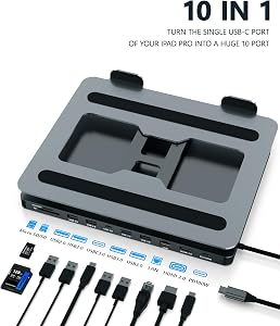 USB C Hub Stand for MacBook Pro, 10 in 1 Adapter for MacBook Air Docking Station with 4K 60Hz HDMI, RJ45 Gigabit Ethernet, SD/TF Card Reader, 4 USB 3.0 for iPad/Dell HP/Surface/Lenovo Laptop Dock