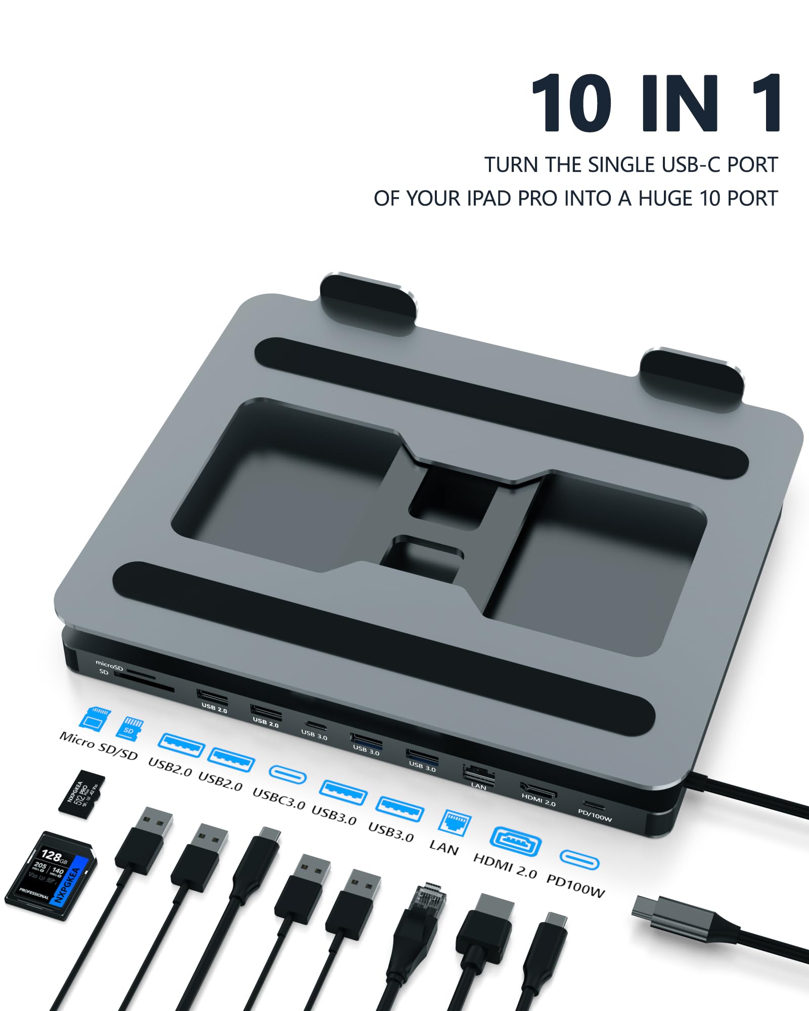 USB C Hub Stand for MacBook Pro, 10 in 1 Adapter for MacBook Air Docking Station with 4K 60Hz HDMI, RJ45 Gigabit Ethernet, SD/TF Card Reader, 4 USB 3.0 for iPad/Dell HP/Surface/Lenovo Laptop Dock